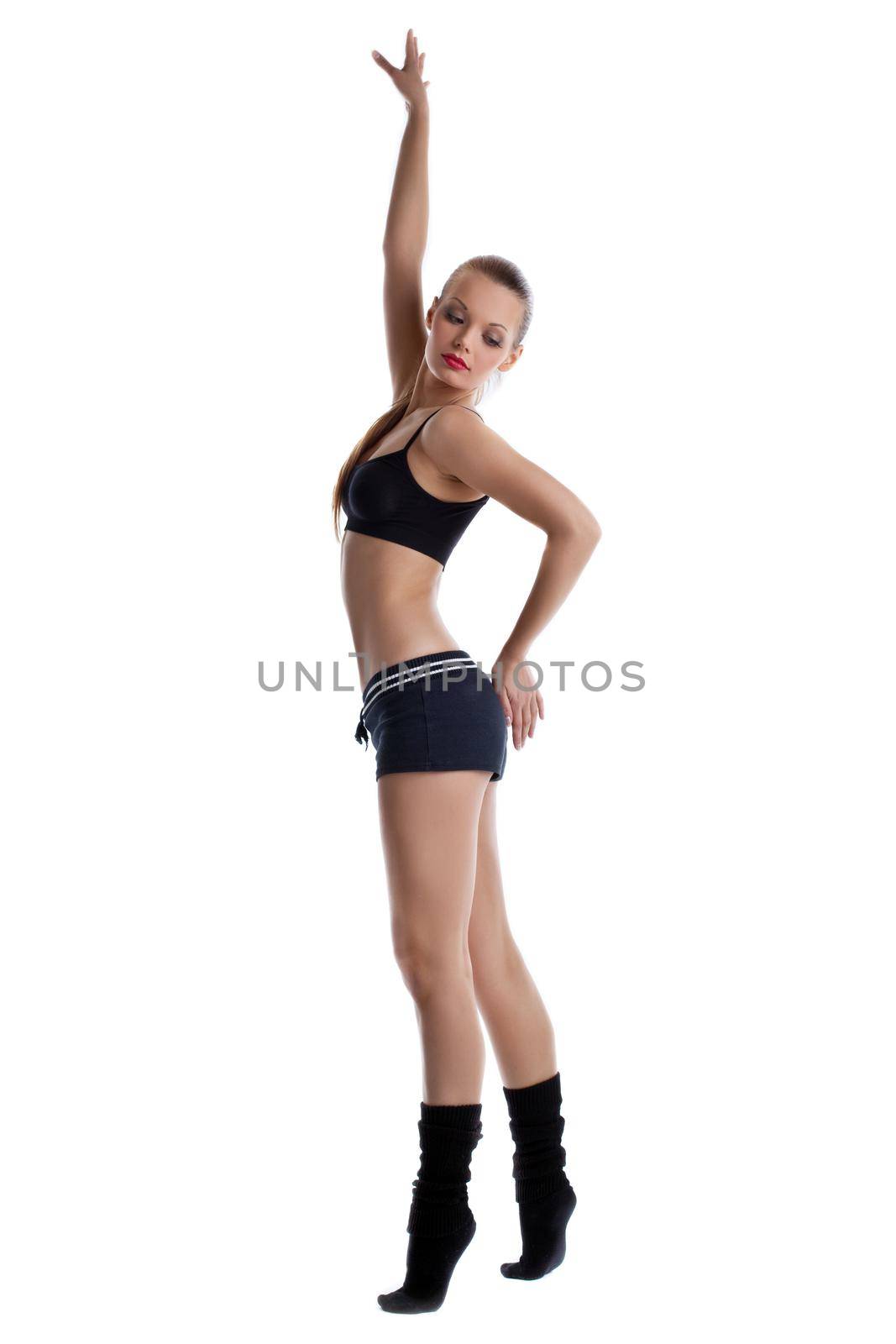 happy young woman dance in fitness cloth by rivertime