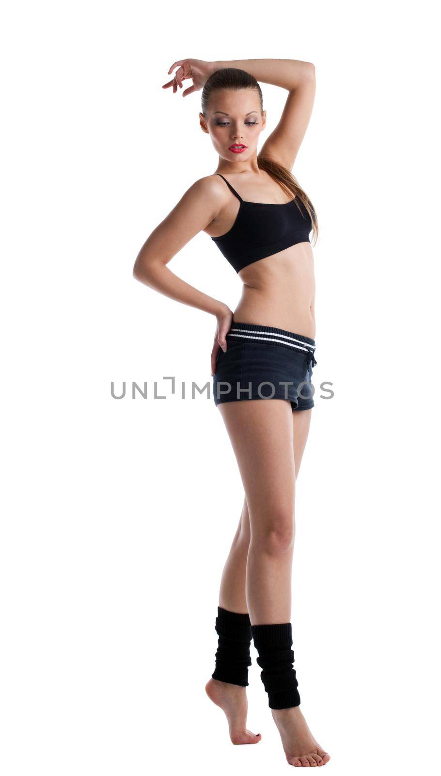 attractive young woman posing in fitness cloth isolated