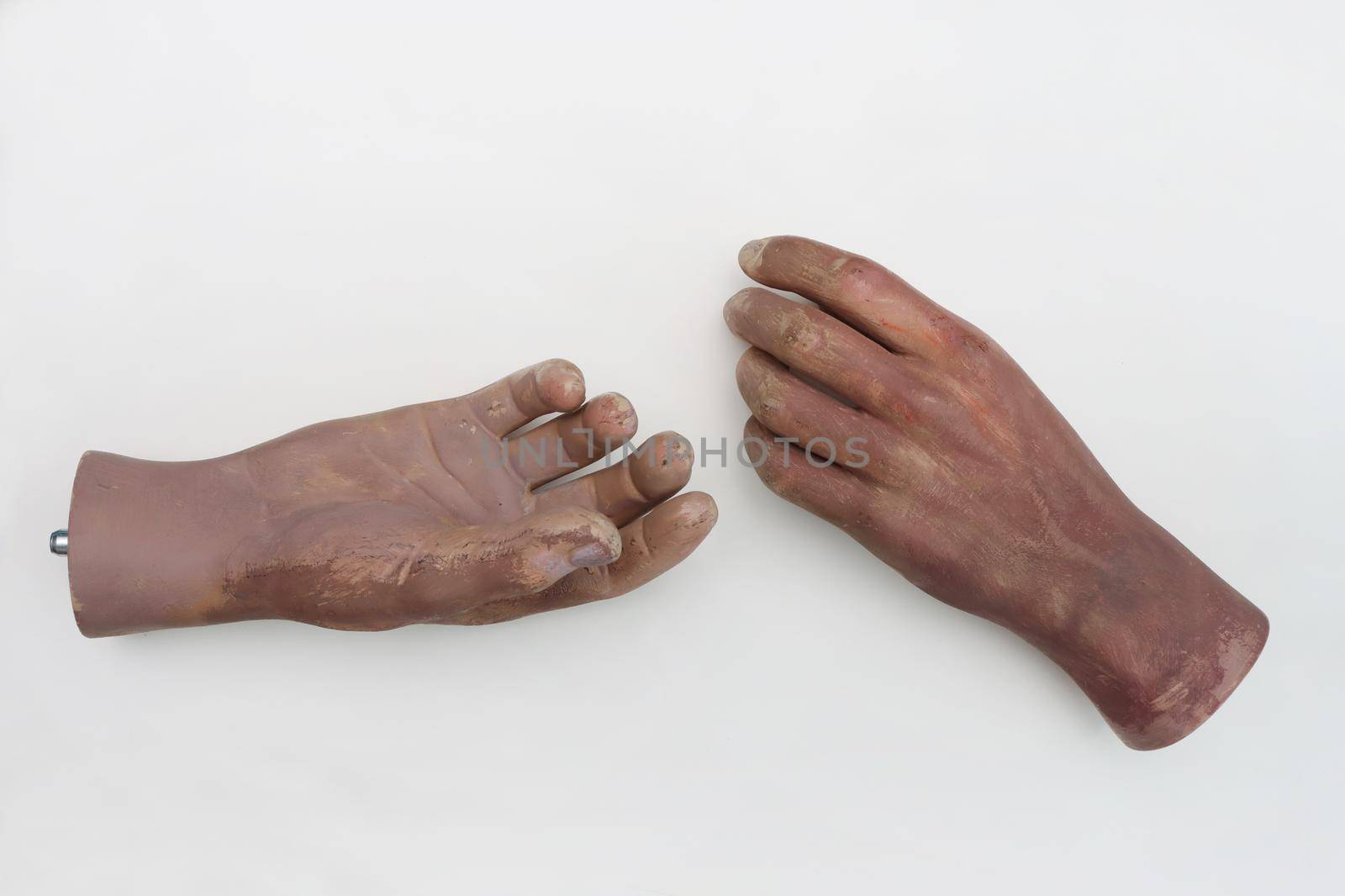 Hands of plastic mannequin on white background. by gelog67