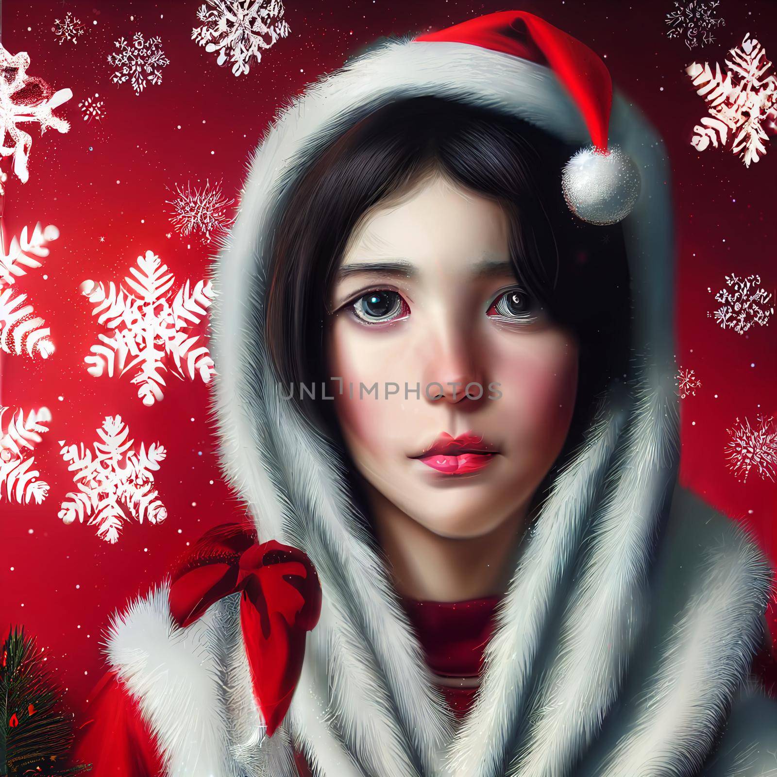 Girl in Christmas dress. High quality illustration