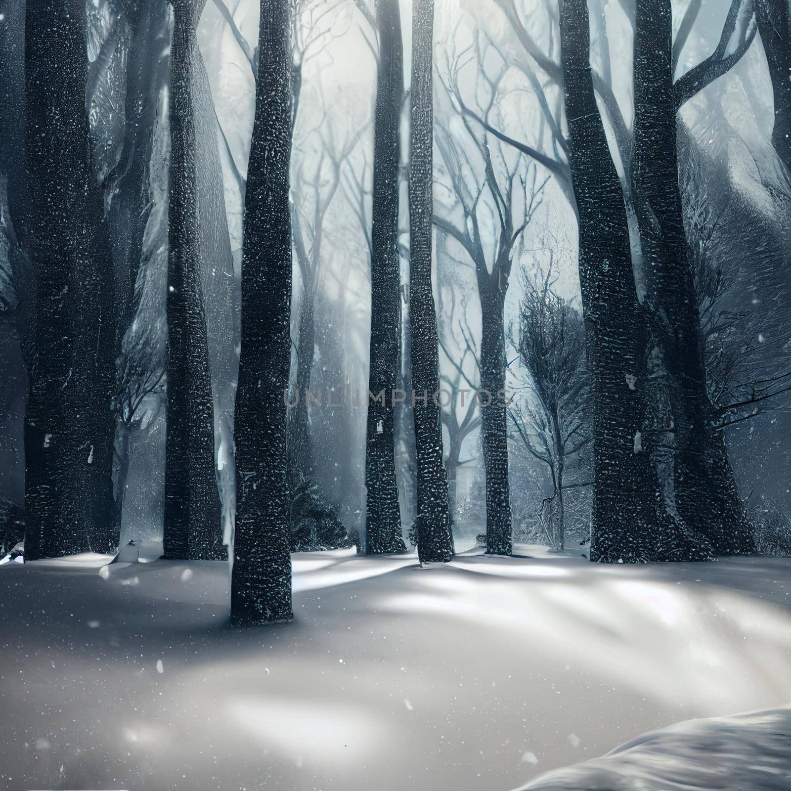 Gloomy image of a snowy forest. High quality illustration