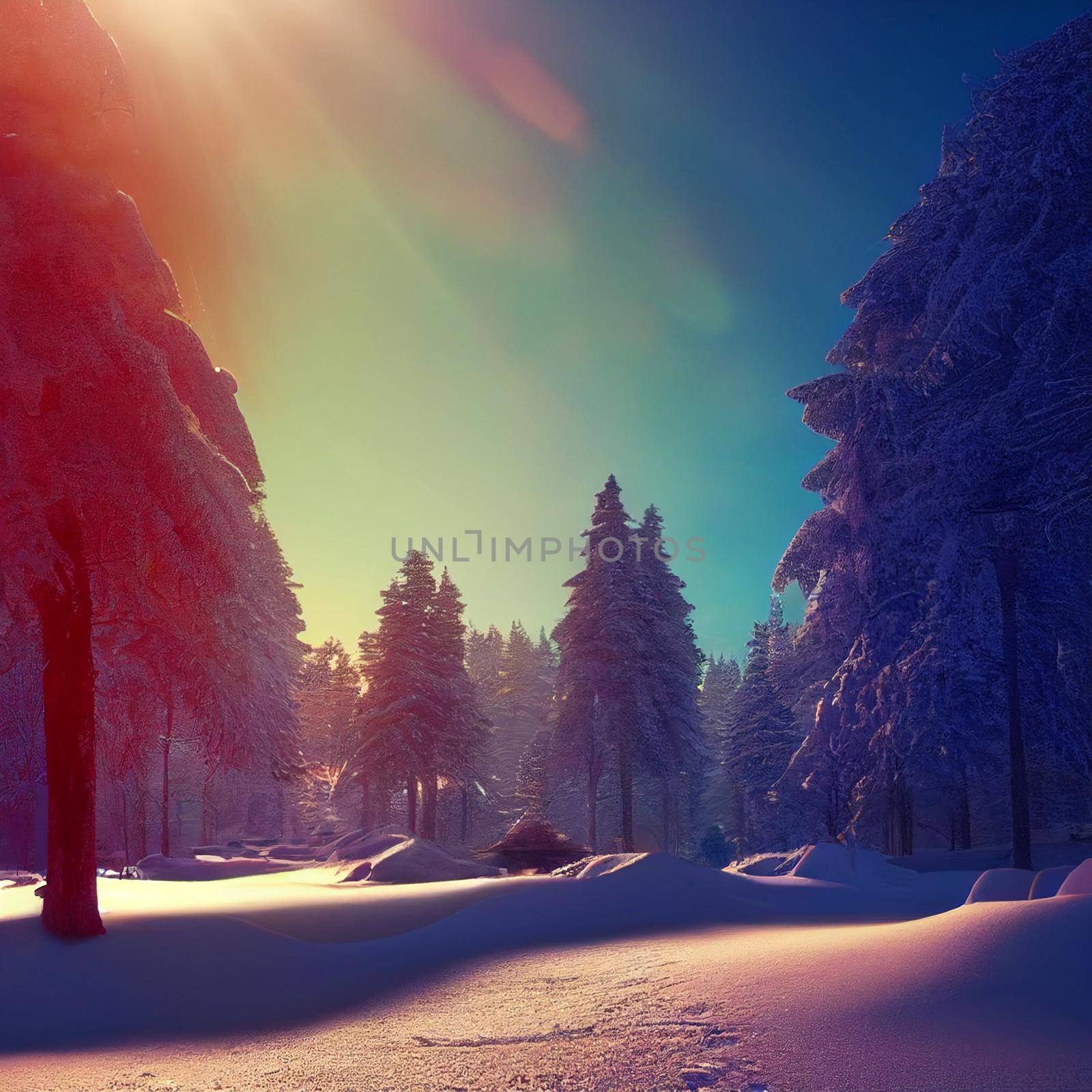 Winter morning in the forest. High quality illustration