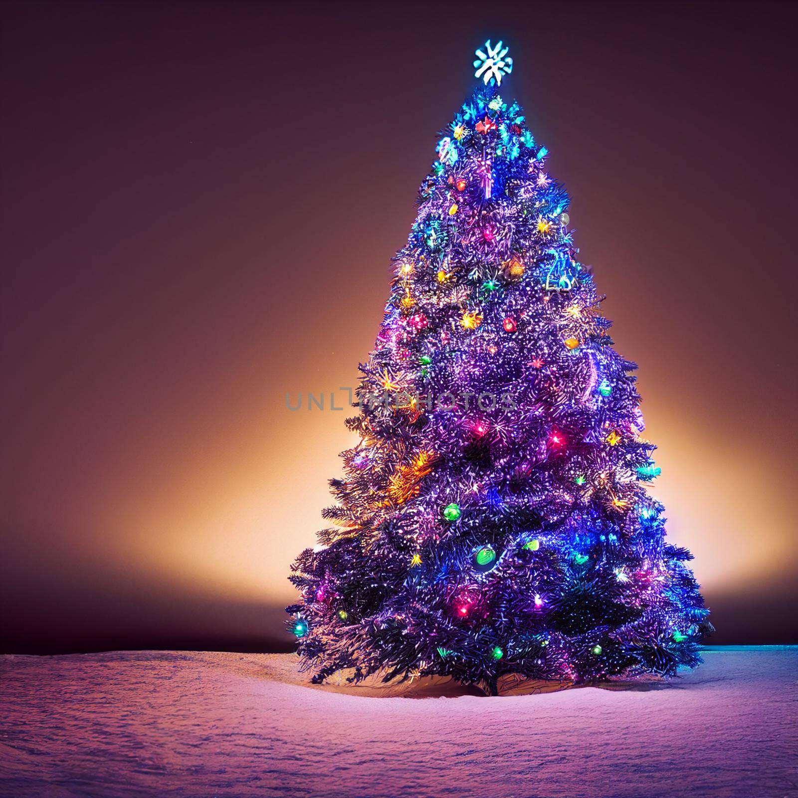 Christmas tree in the forest. High quality illustration