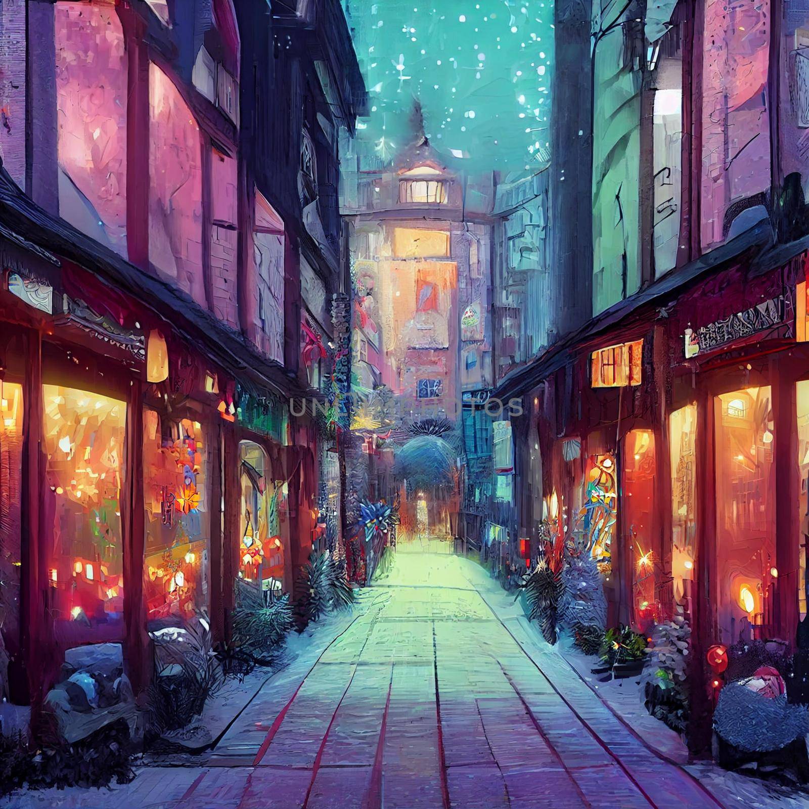 Colorful illustration of street in christmas by NeuroSky