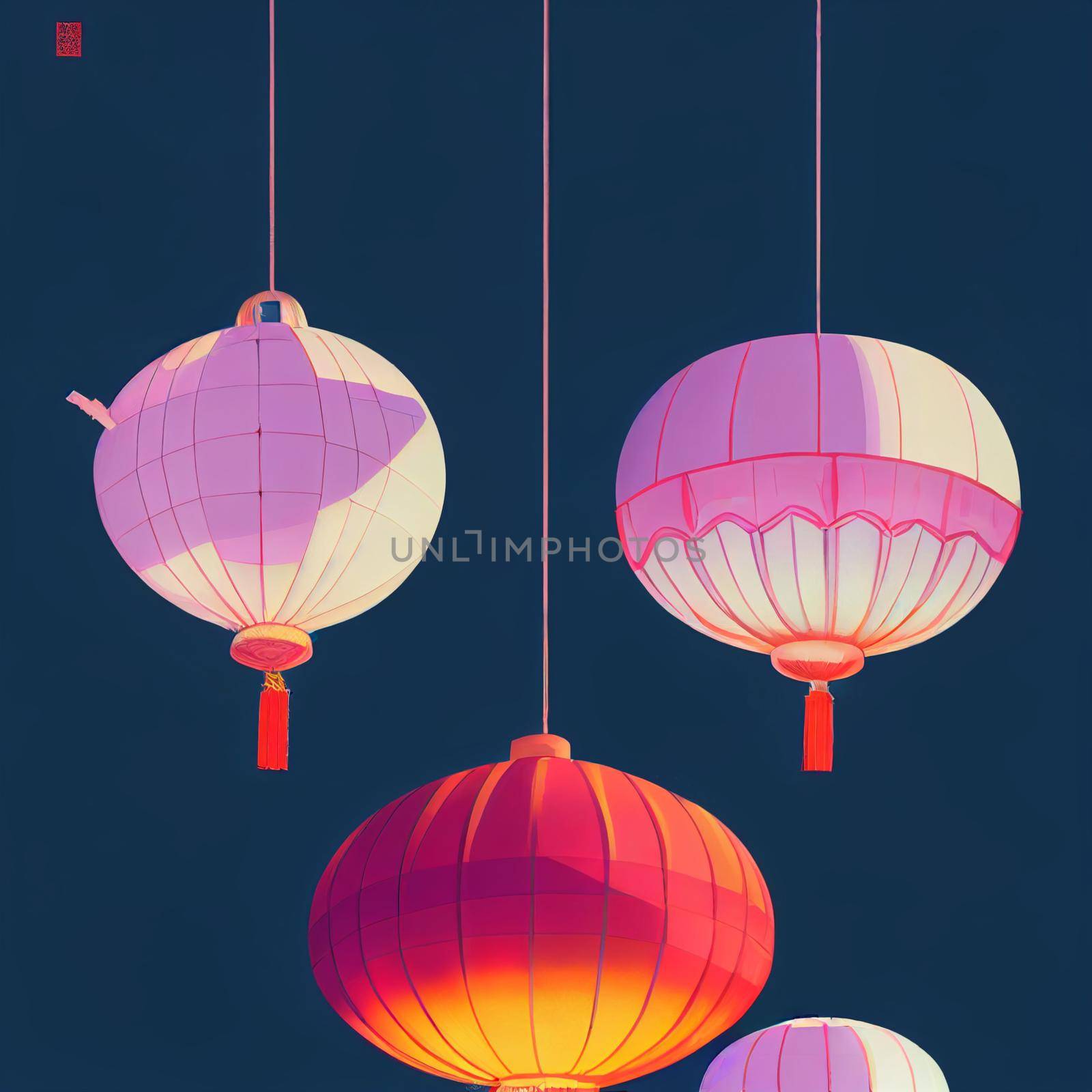 Colorful image of Chinese lanterns. High quality illustration