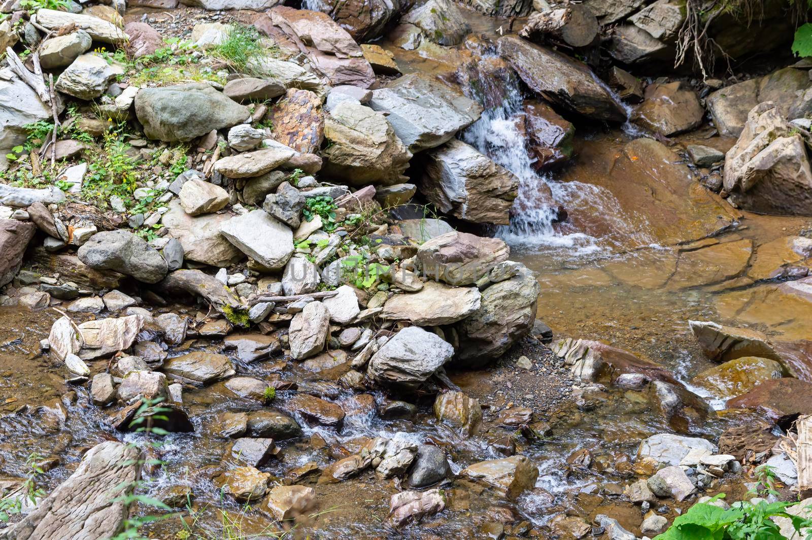 waterfall in the mountains of the mountain river. sochi rosa khutor mendelikha waterfalls park. photo