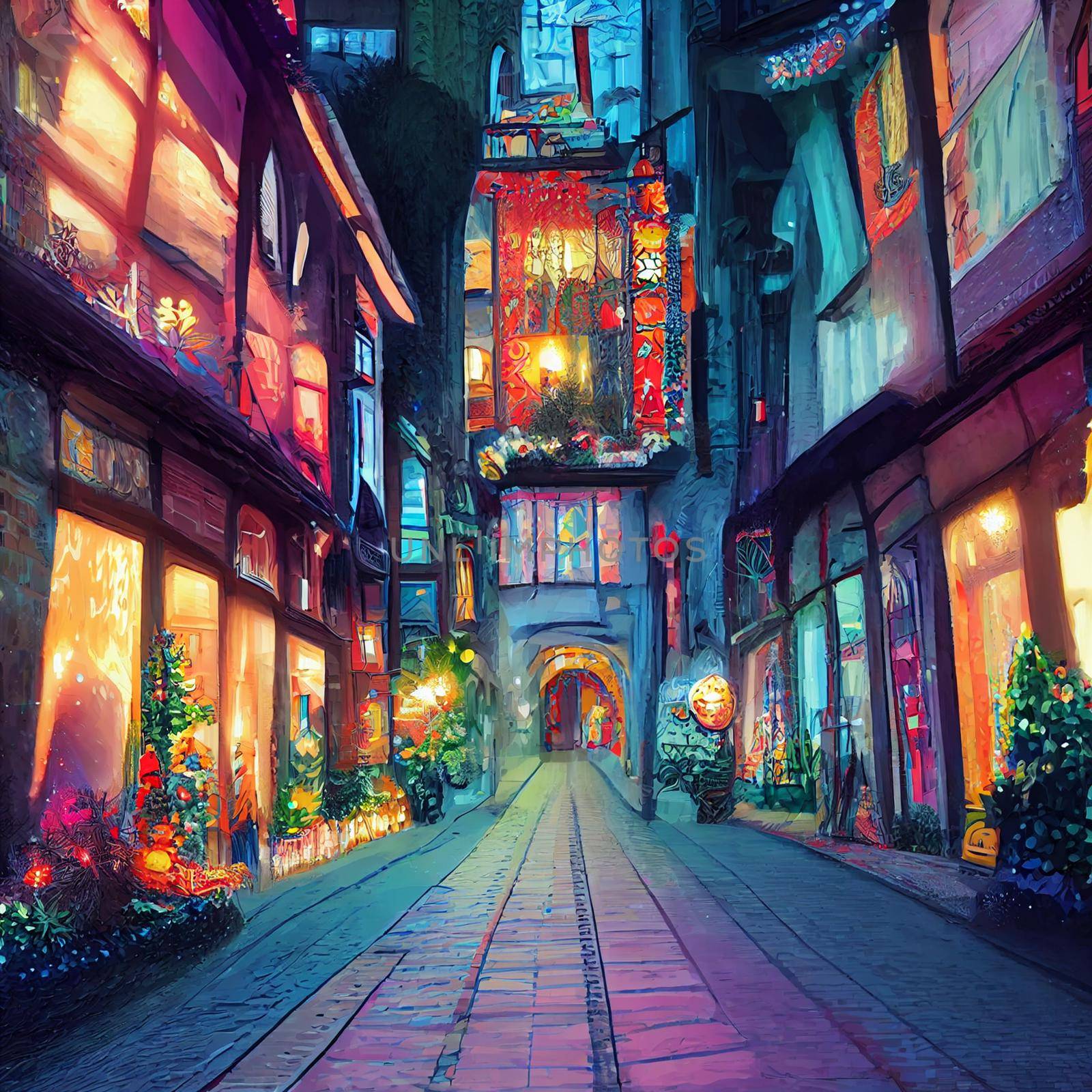 Colorful illustration of street in christmas by NeuroSky