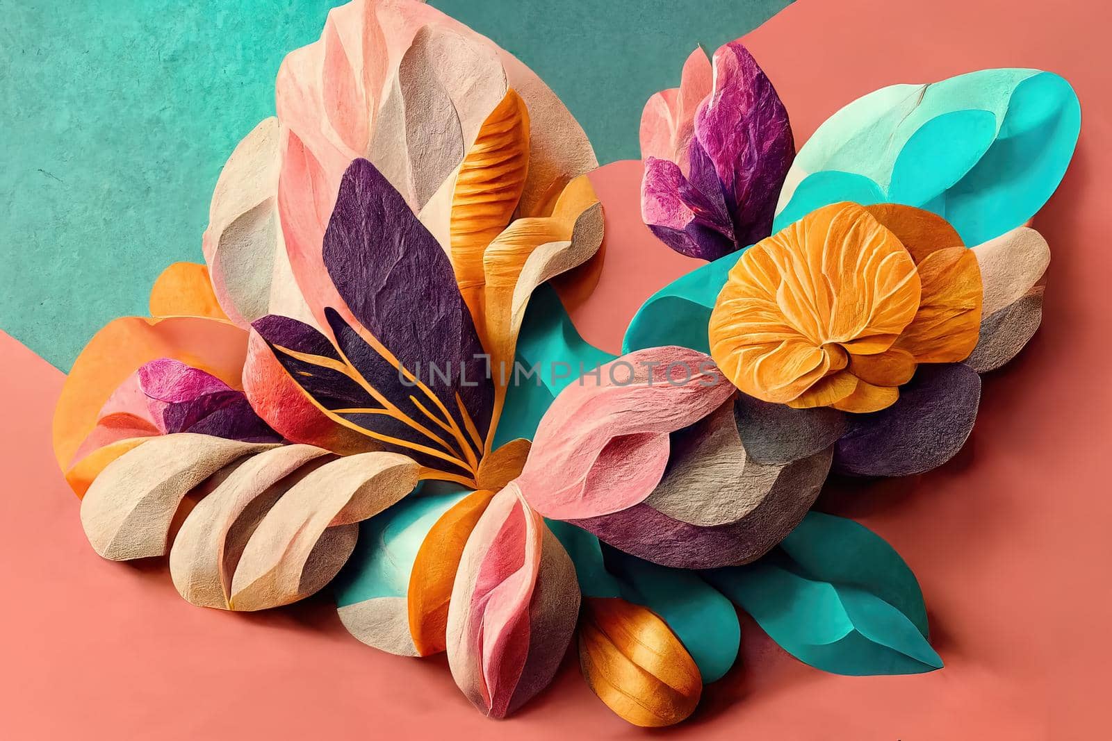 Paper art decorative colorful flowers, 3d render by Farcas