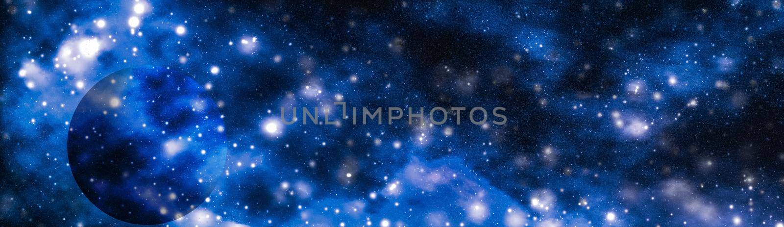 Stars, planet and galaxy in cosmos universe, space and time travel science background by Anneleven