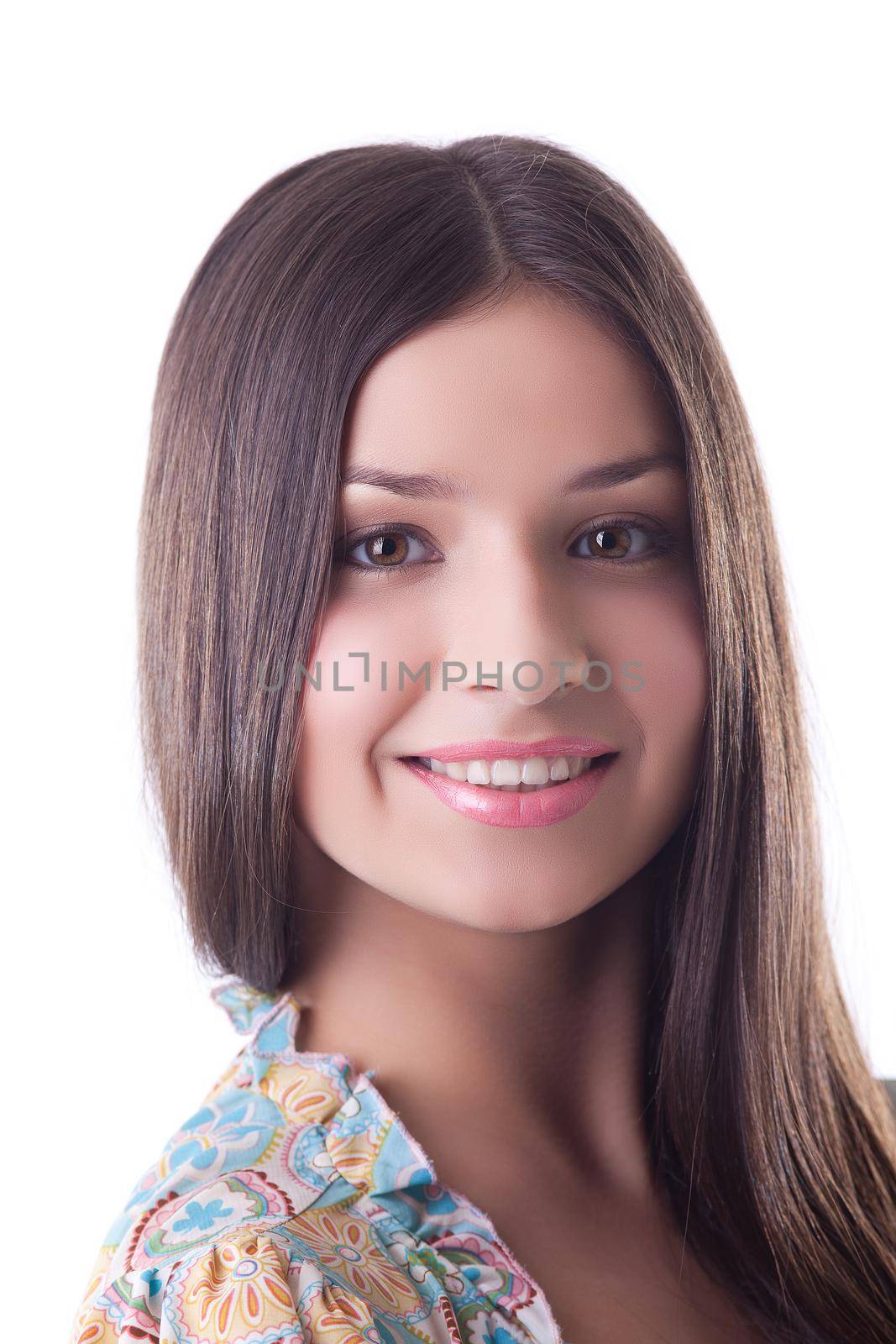 Pretty girl in traditional russian costume portrait
