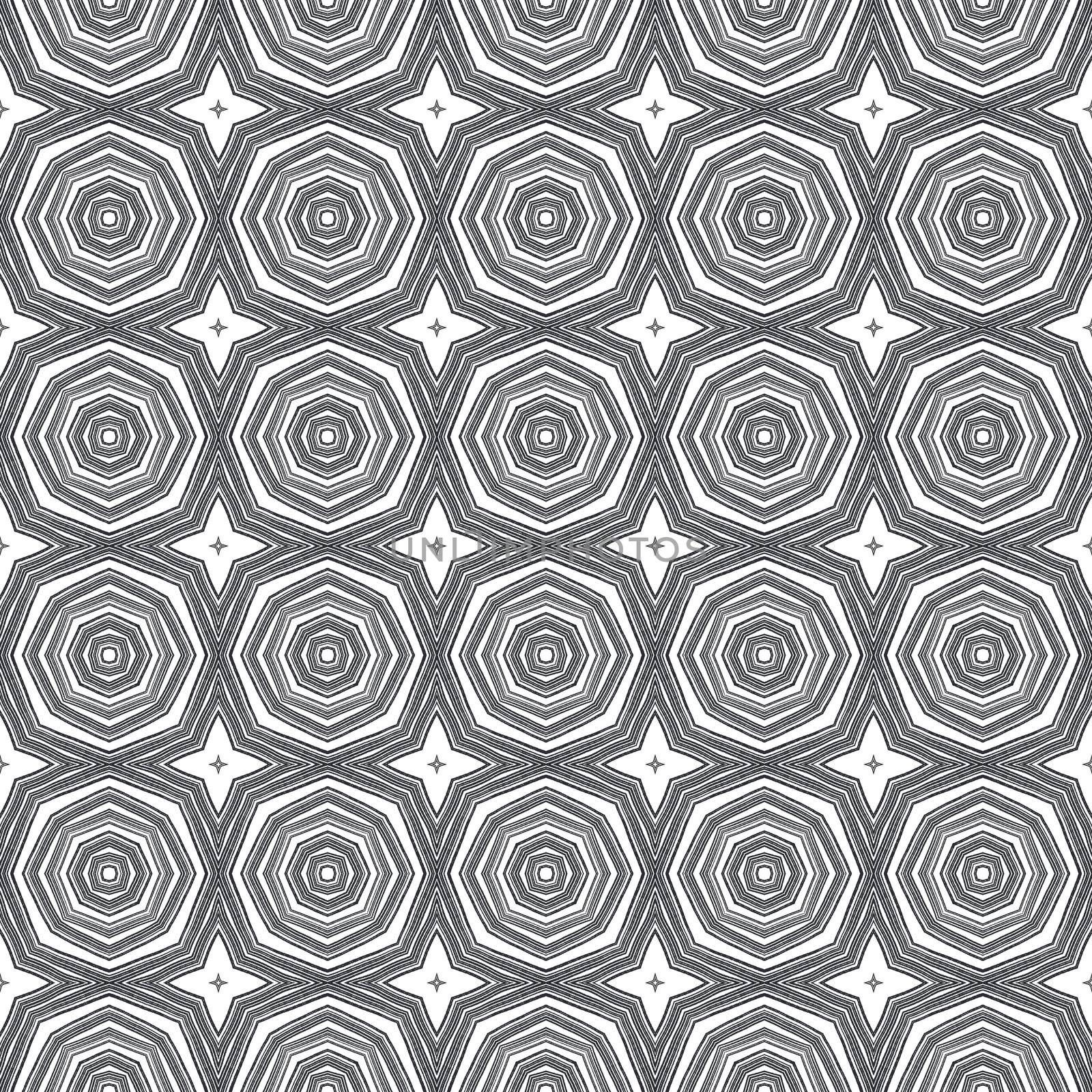 Arabesque hand drawn pattern. Black symmetrical kaleidoscope background. Textile ready bewitching print, swimwear fabric, wallpaper, wrapping. Oriental arabesque hand drawn design.