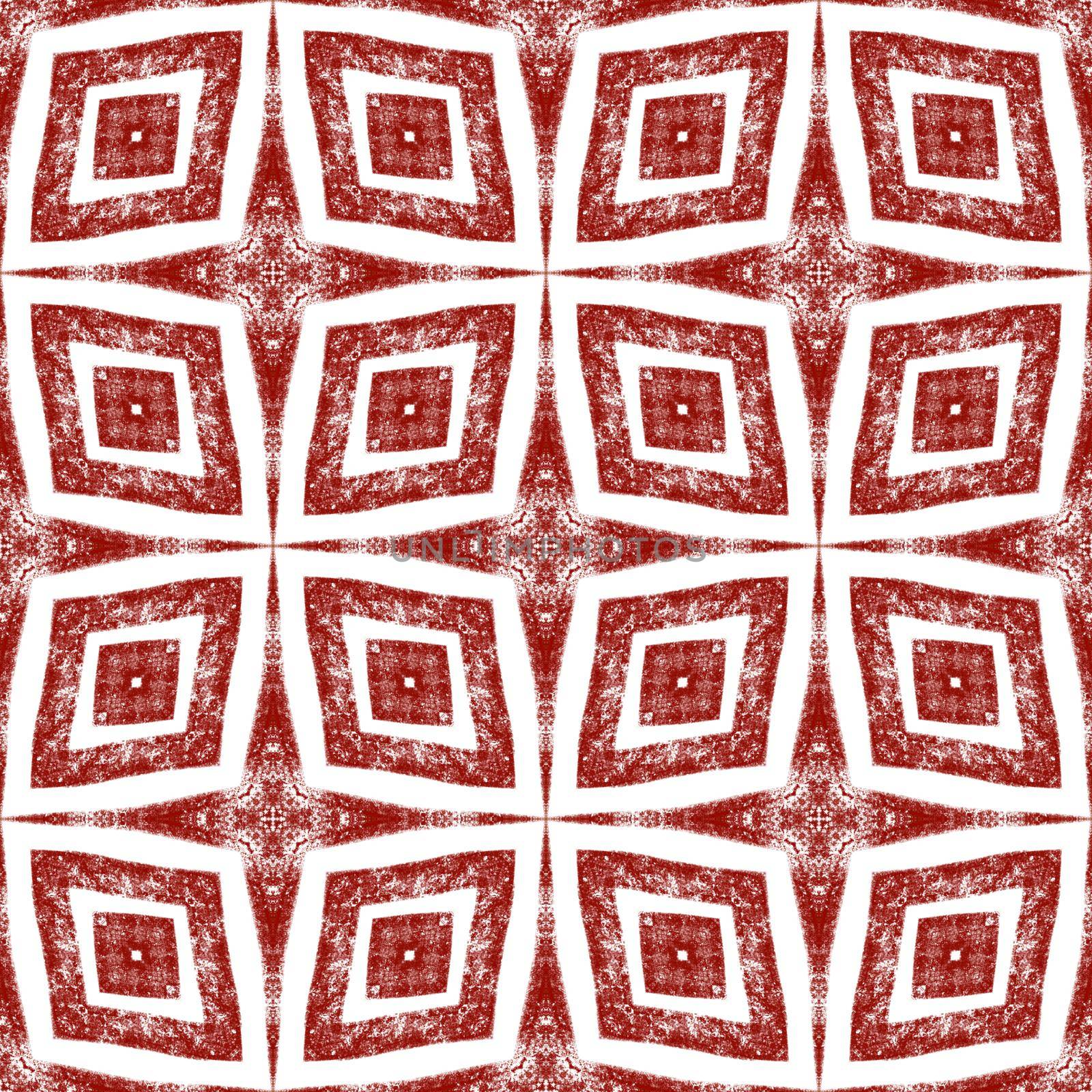 Exotic seamless pattern. Wine red symmetrical kaleidoscope background. Summer swimwear exotic seamless design. Textile ready indelible print, swimwear fabric, wallpaper, wrapping.