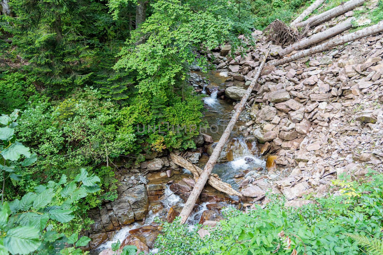 waterfall in the mountains of the mountain river. sochi rosa khutor mendelikha waterfalls park. photo