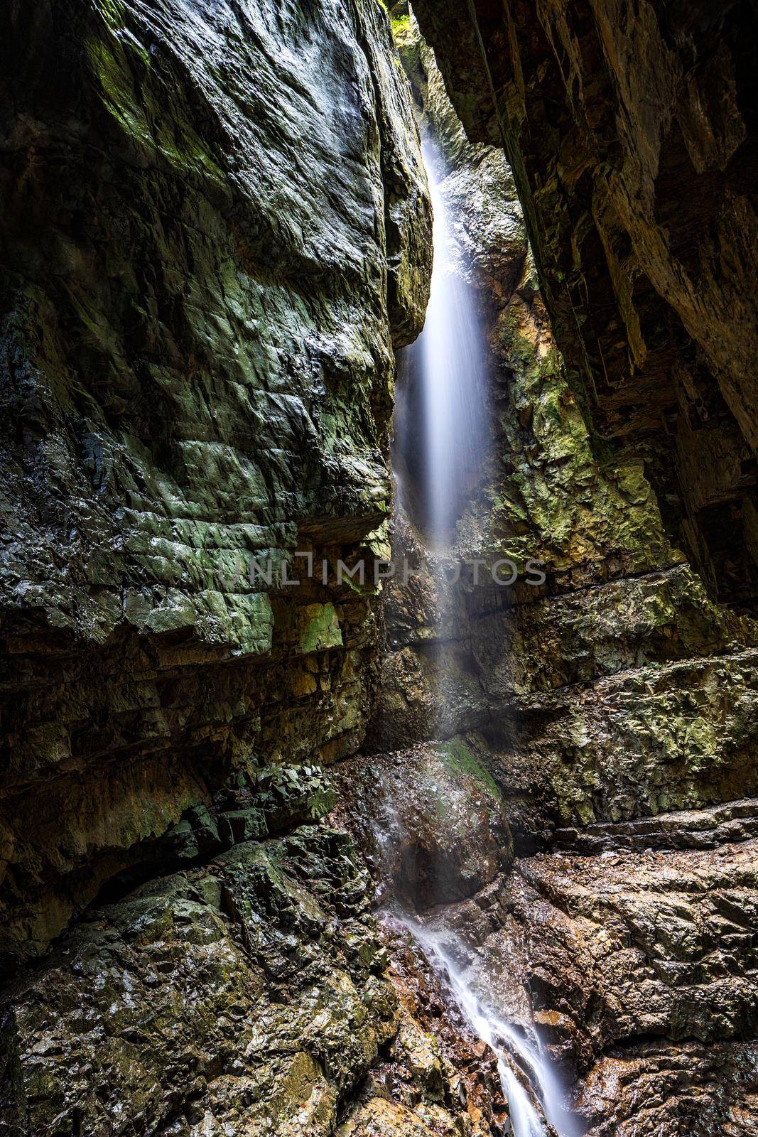 Small waterfall in a narrow gorge at Breitachklamm, Germany