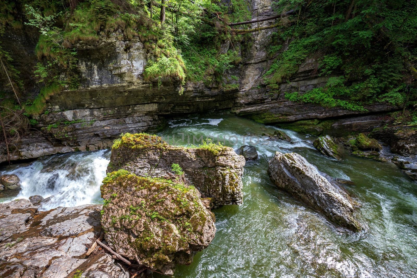 River Breitach with big rocks in a gorge at Breitachklamm, Germany