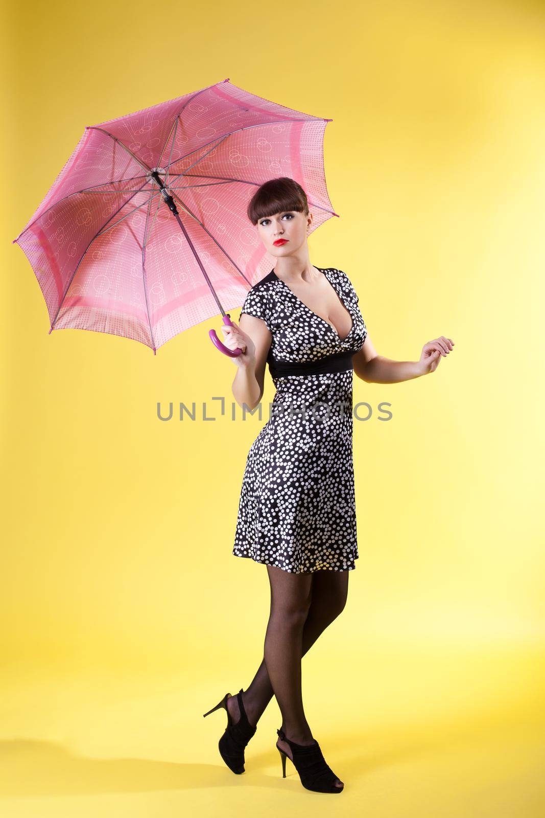 sexy woman with rose umbrella pinup style by rivertime