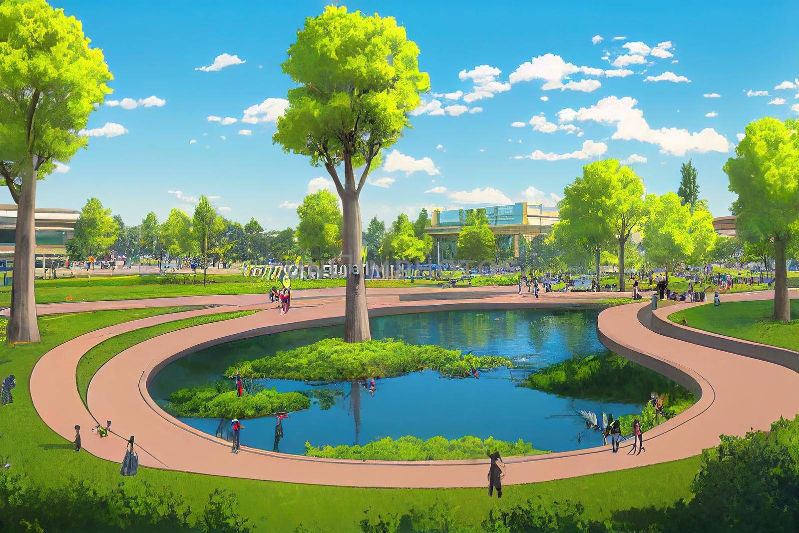 ANKARA TURKEY View from the pond at Genclik Parki a public park, with cultural center youths center theme park and convention halls at the center of Ankara capital city.