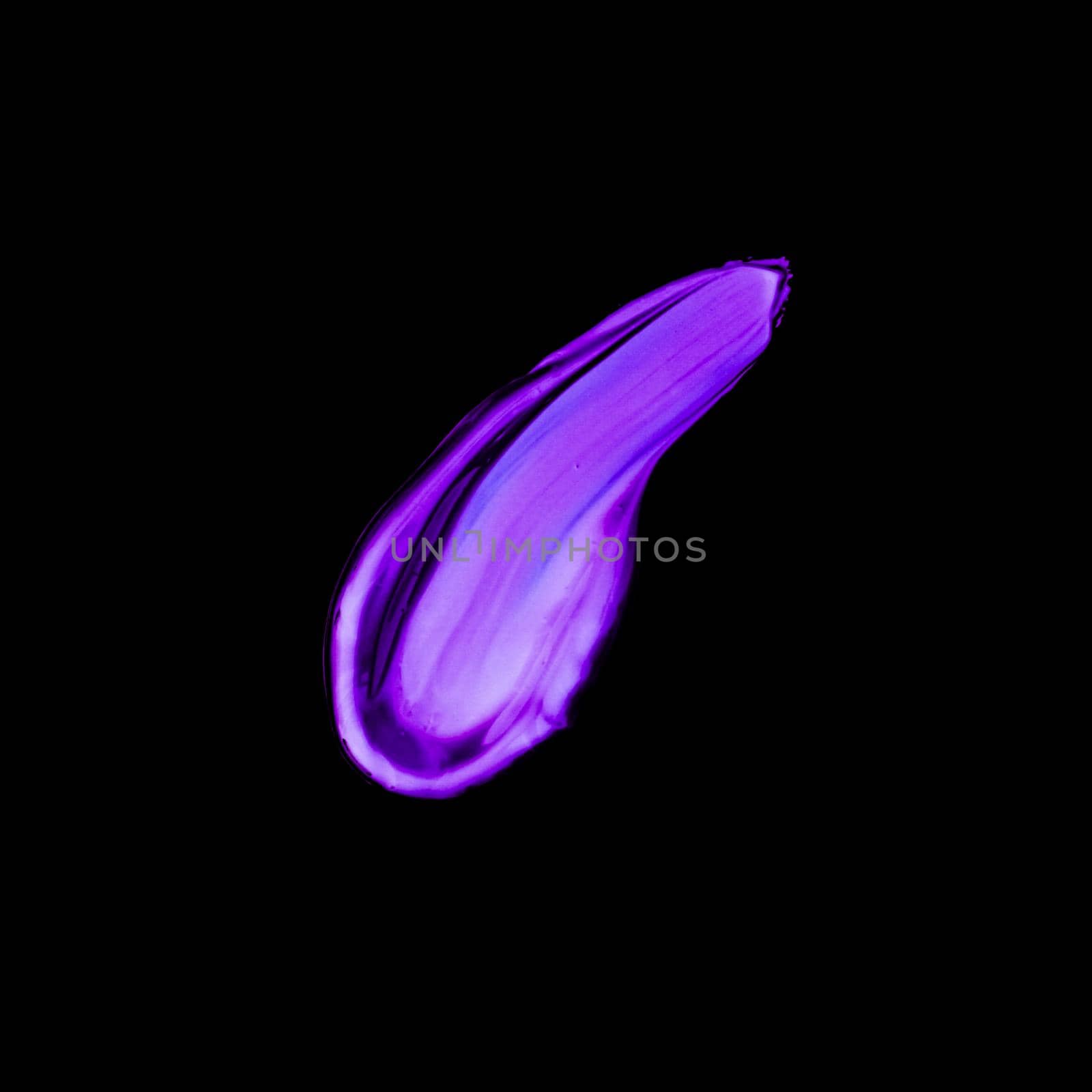 Art abstract, cosmetic product and hand painted design concept - Purple neon paint brush stroke texture isolated on black background
