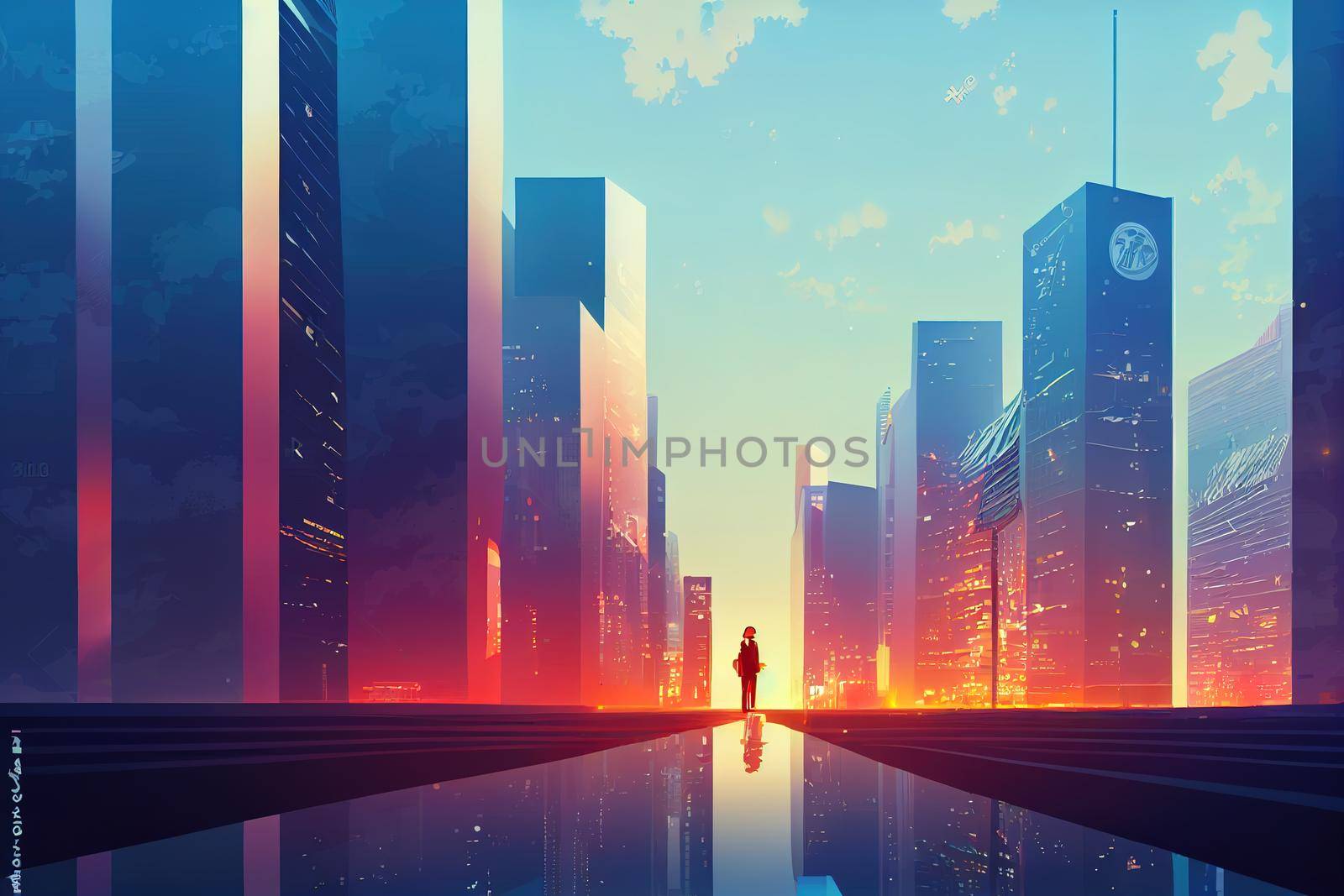 Modern City illustration isolated at white with space for text Success in business international corporations Skyscrapers banks and office buildings , style U1 1