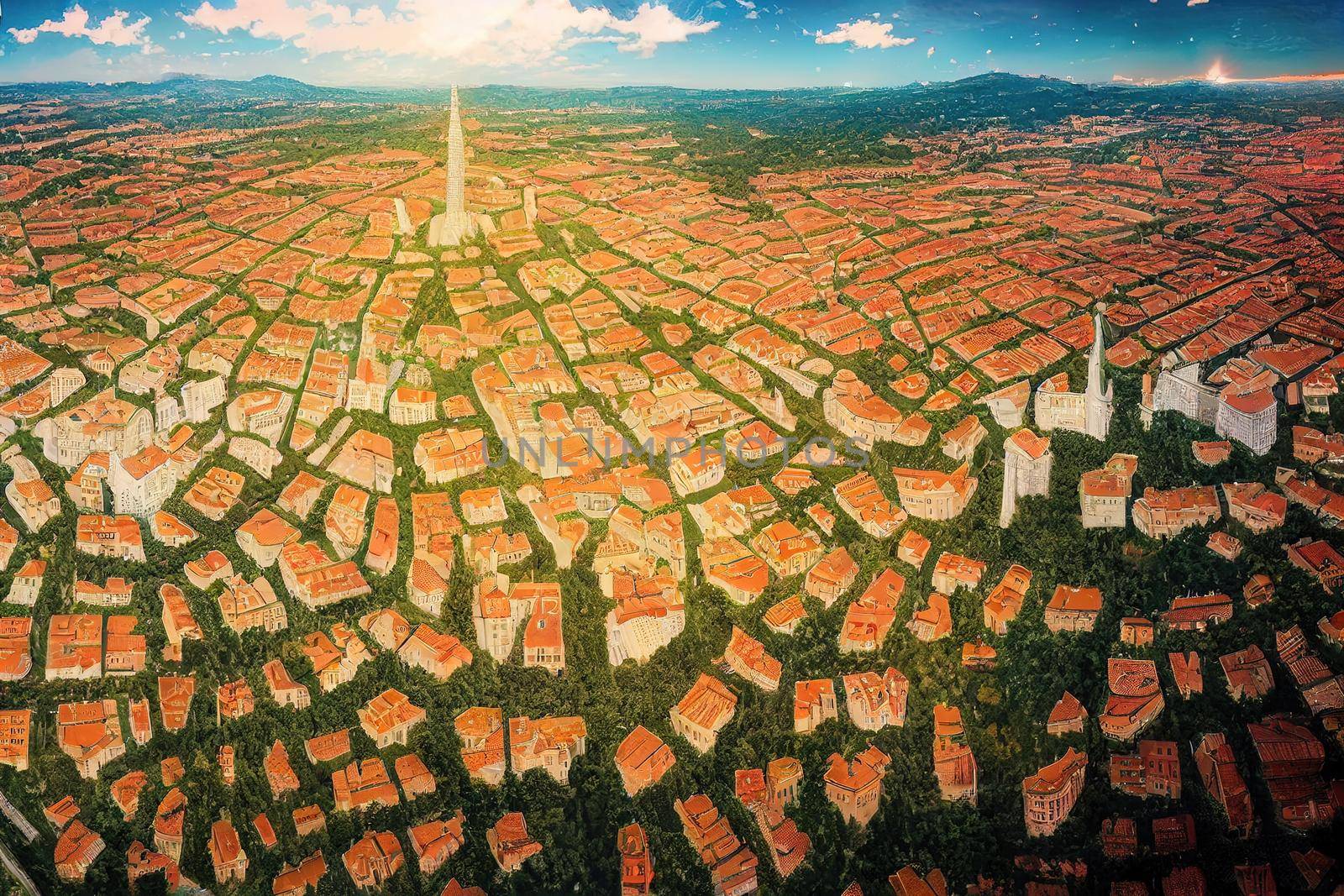 Lenuci Horseshoe Green zone of Zagreb historic city center aerial view famous landmarks of capital of Croatia , style U1 1