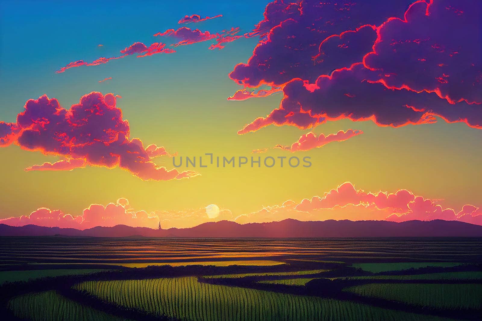Kuala Lumpur is the capital city of Malaysia landspace view over paddy field plantation in morning sunrise , style U1 1