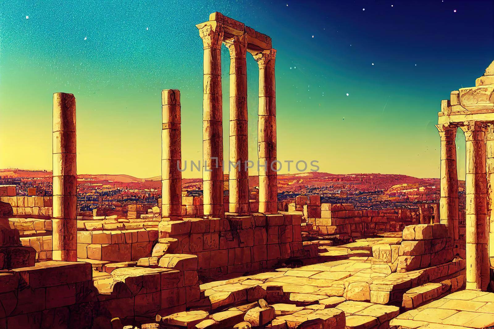 Jerash is the site of the ruins of the Greco Roman city of Gerasa outside Amman the capital of Jordan , style U1 1