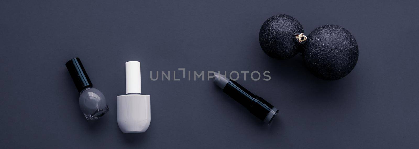 Make-up and cosmetics product set for beauty brand Christmas sale promotion, luxury black flatlay background as holiday design by Anneleven