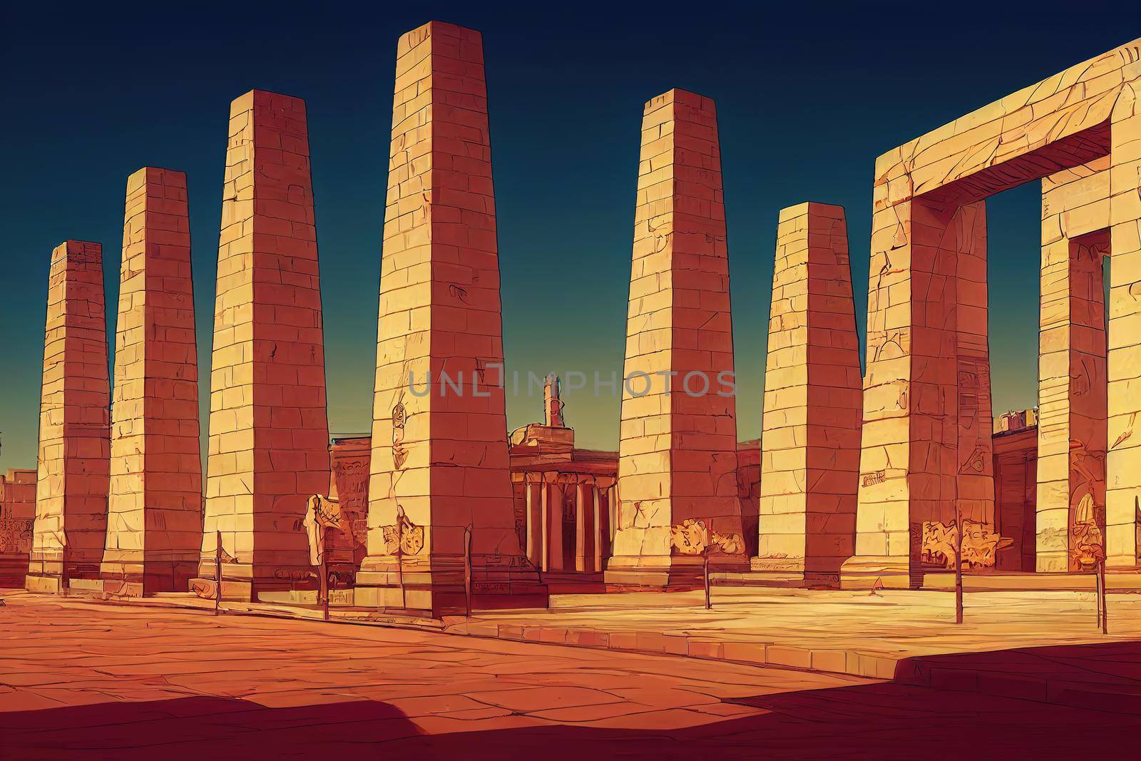 Madrid Spain Debod Temple Egyptian gift from ancient history and Plaza Espana in background Spanish capital city , style U1 1