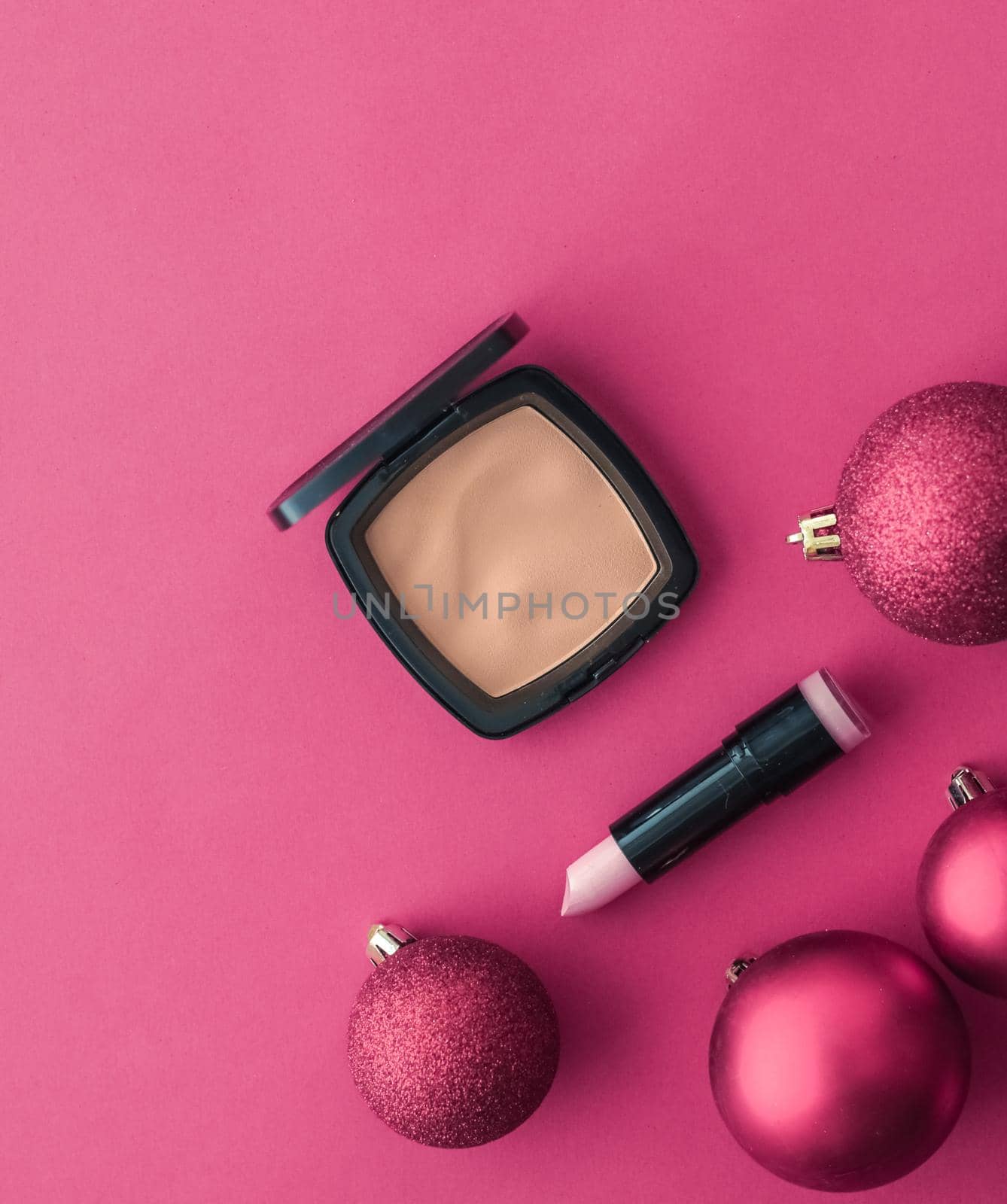 Make-up and cosmetics product set for beauty brand Christmas sale promotion, luxury pink flatlay background as holiday design by Anneleven