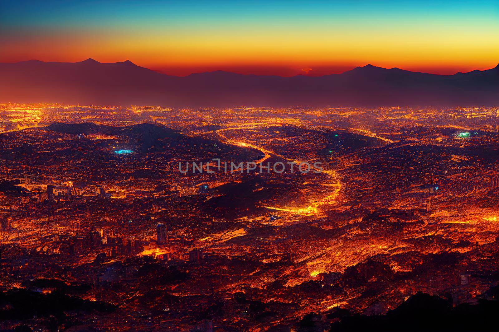 anime style, Bogota City Capital of Colombia Skyline Night Panoramic View , Anime style U1 1 by 2ragon