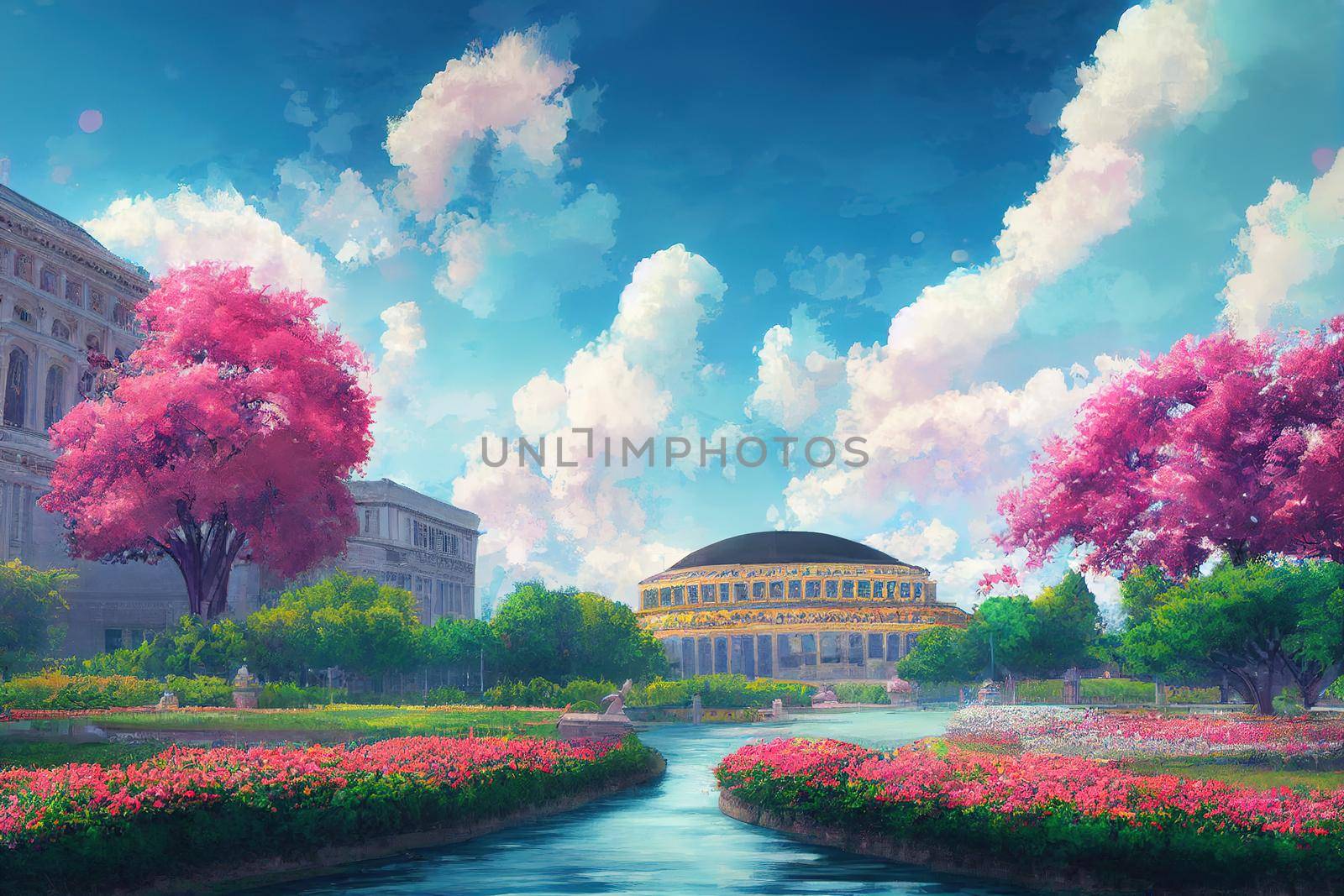 The Palace of the Parliament in a summer day in Bucharest Romania , style U1 1