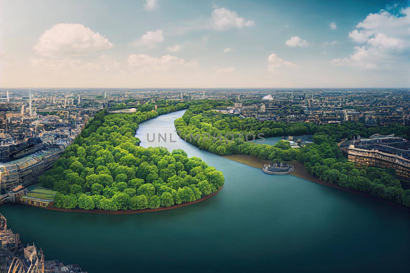 Top view of London the Capital city from space London map Aerial view of Hyde Park Buckingham Palace Kensington Gardens River Thames grids Elements of this image furnished by NASA , U1 1