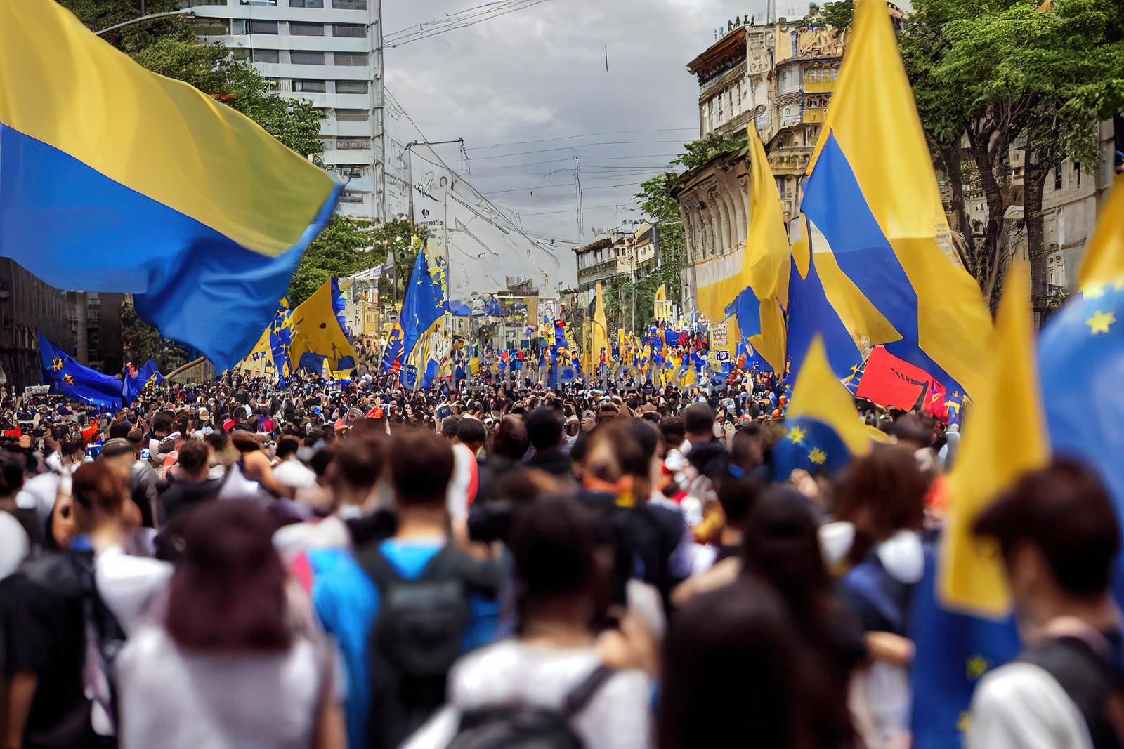 Tbilisi Georgia 20th June 2022 People by georgian parliament, on major EU pro rally event Thousands of people on peaceful demonstration event Pro Europe rally event in capital city georgia.