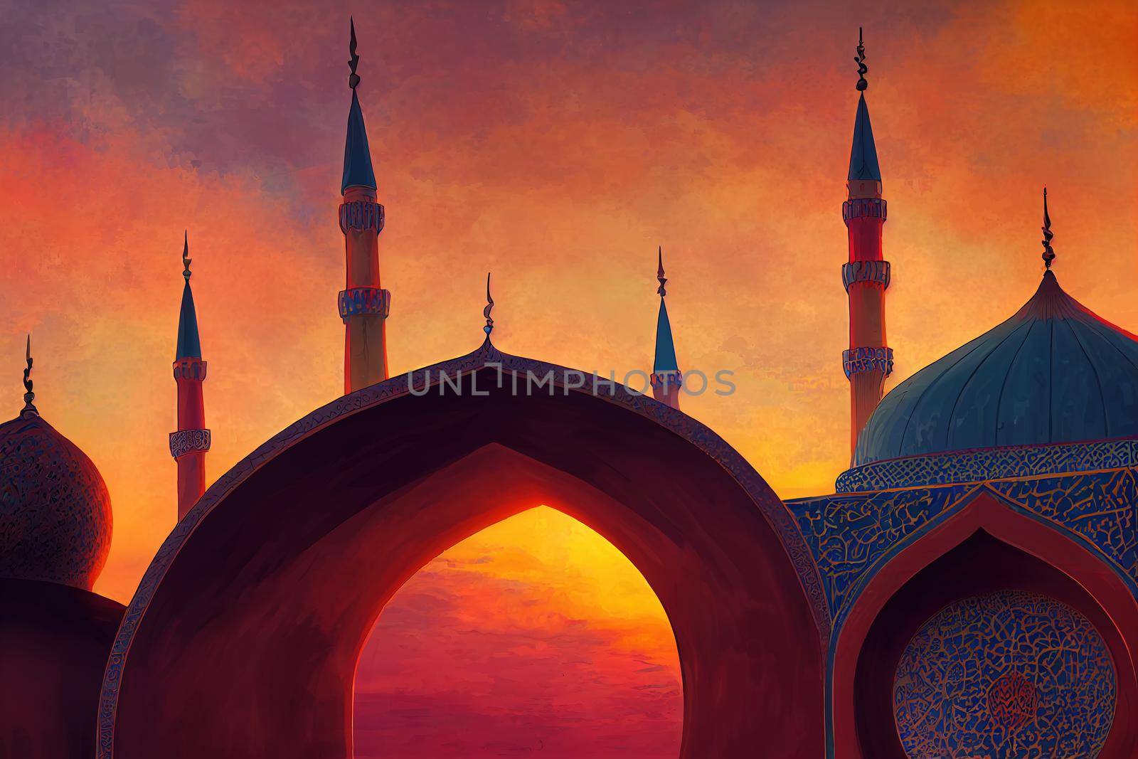 Cartoon style The NurAstana Mosque at sunrise in NurSultan the capital of Kazakhstan , style U1 1