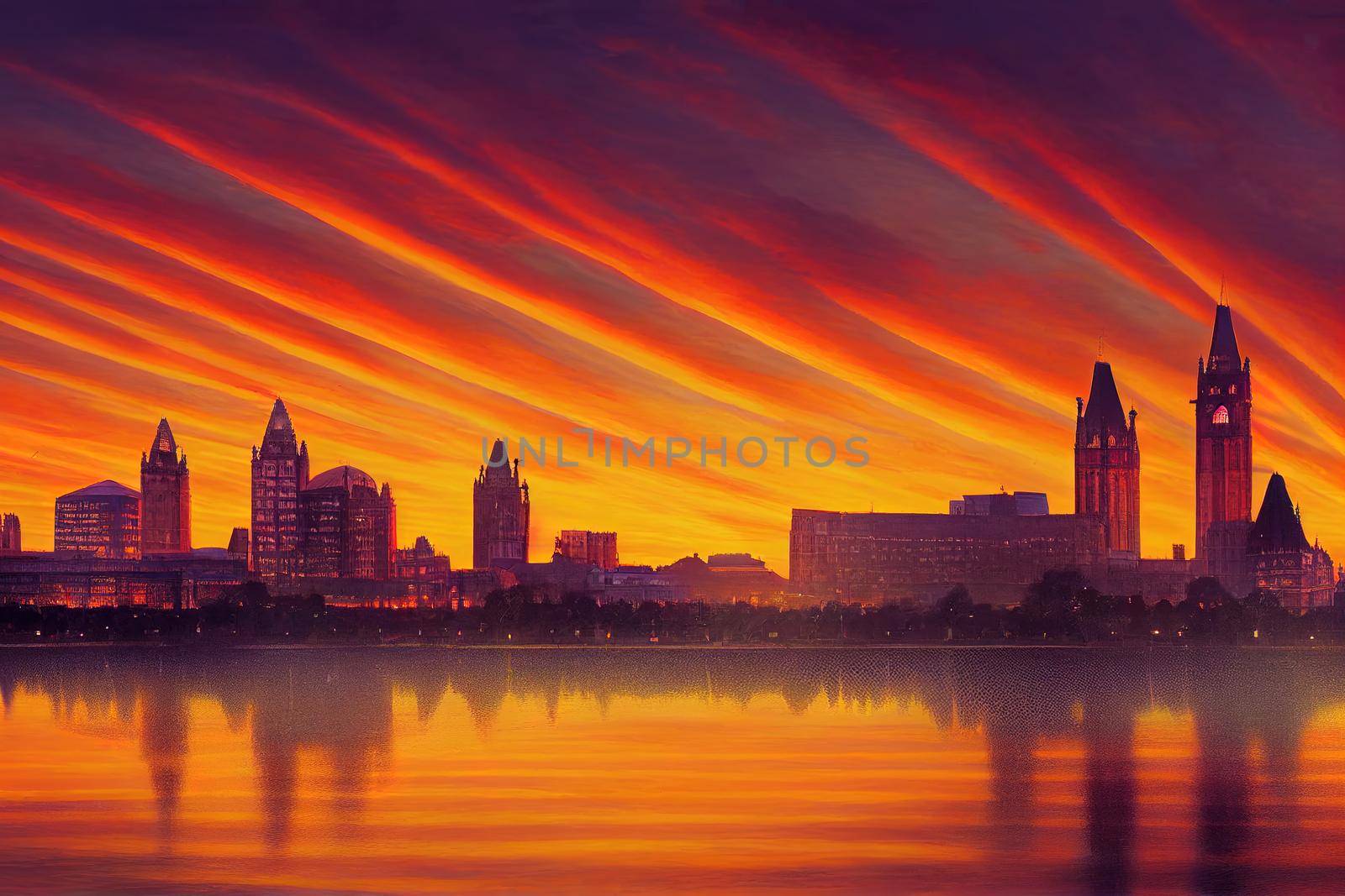 Sunset view of Parliament Hill and the Ottawa River in the capital of Canada , style U1 1