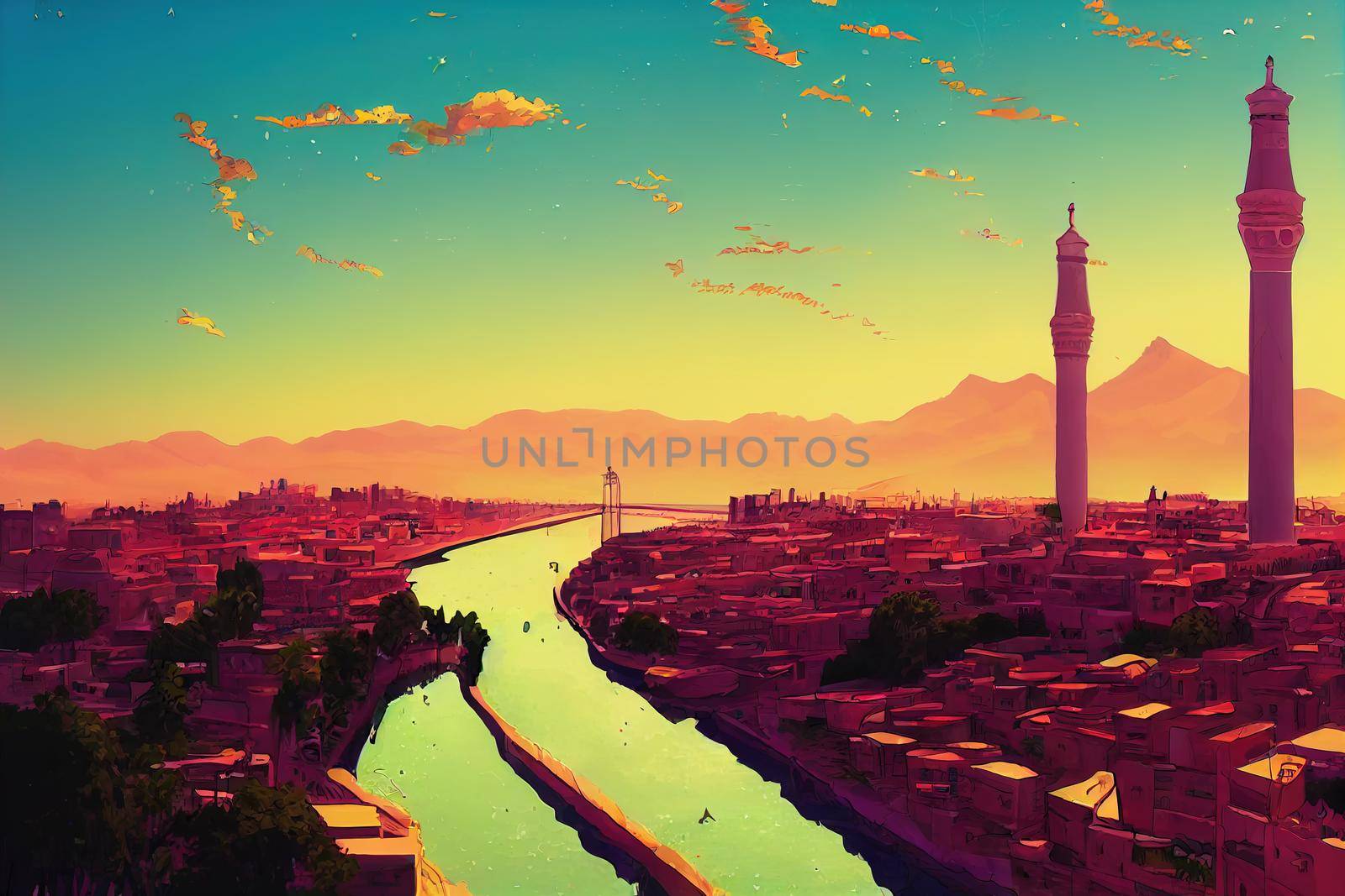 cartoon style, View of the capital of Algeria Algiers the day , style U1 1