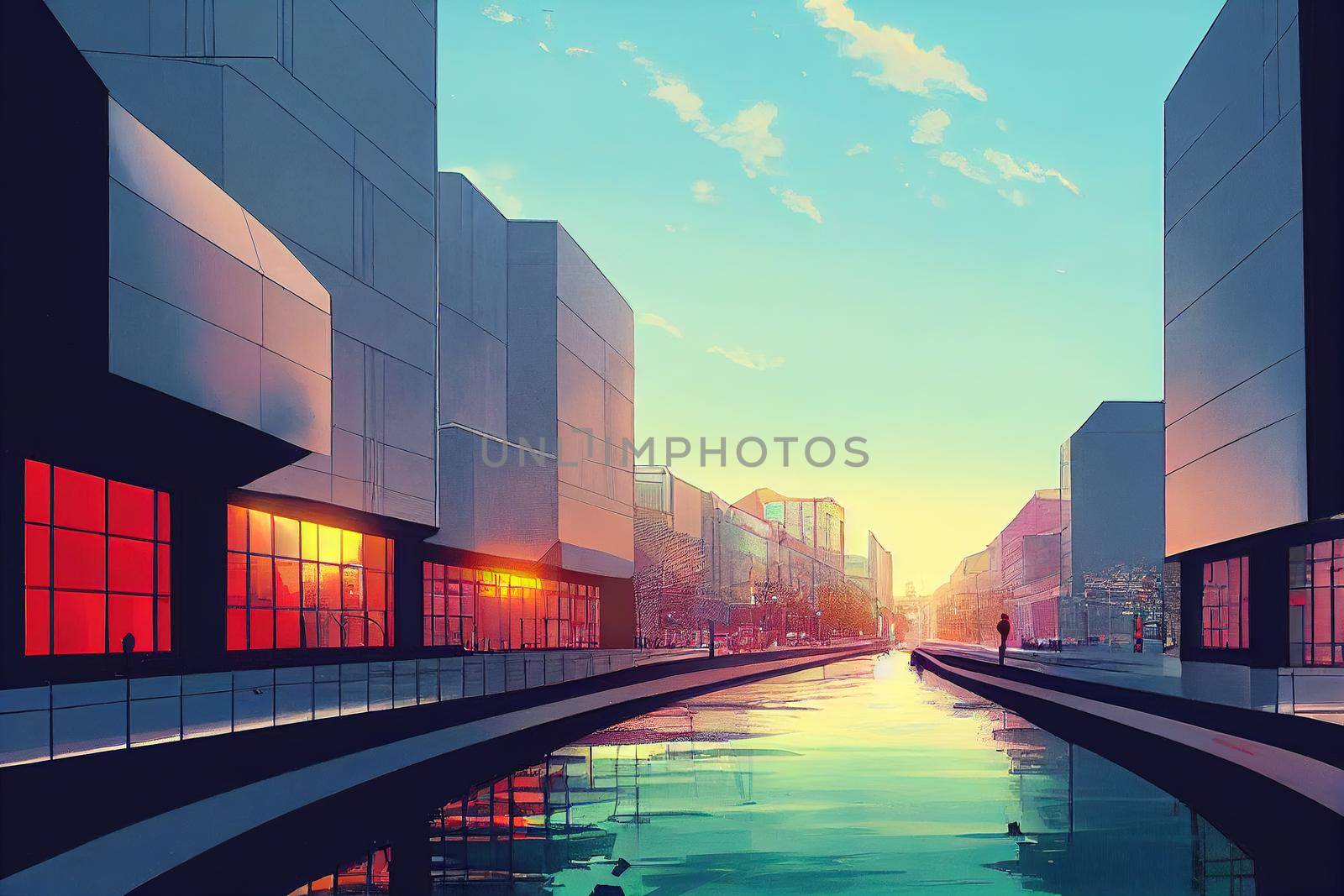 Beautiful scene daylight Dublin Ireland capital landscape city urban area modern buildings , Anime style U1 1 by 2ragon