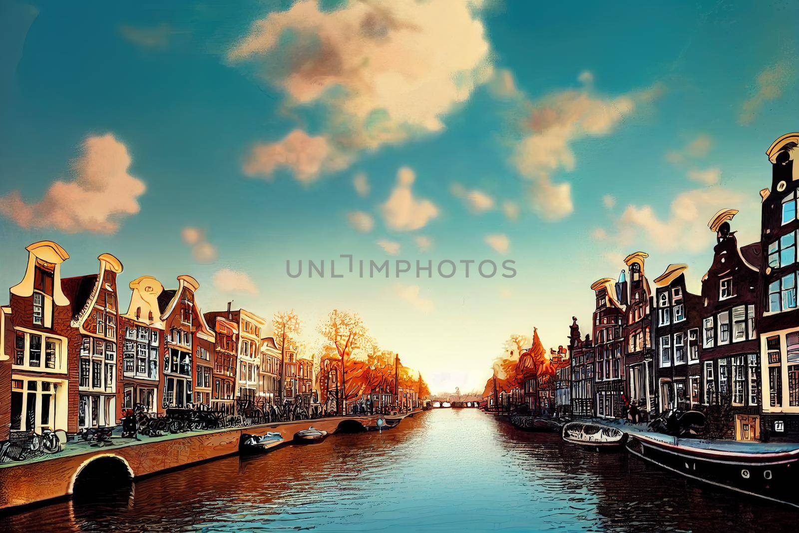 Cartoon drawing Amsterdam on the Europe map , style U1 1