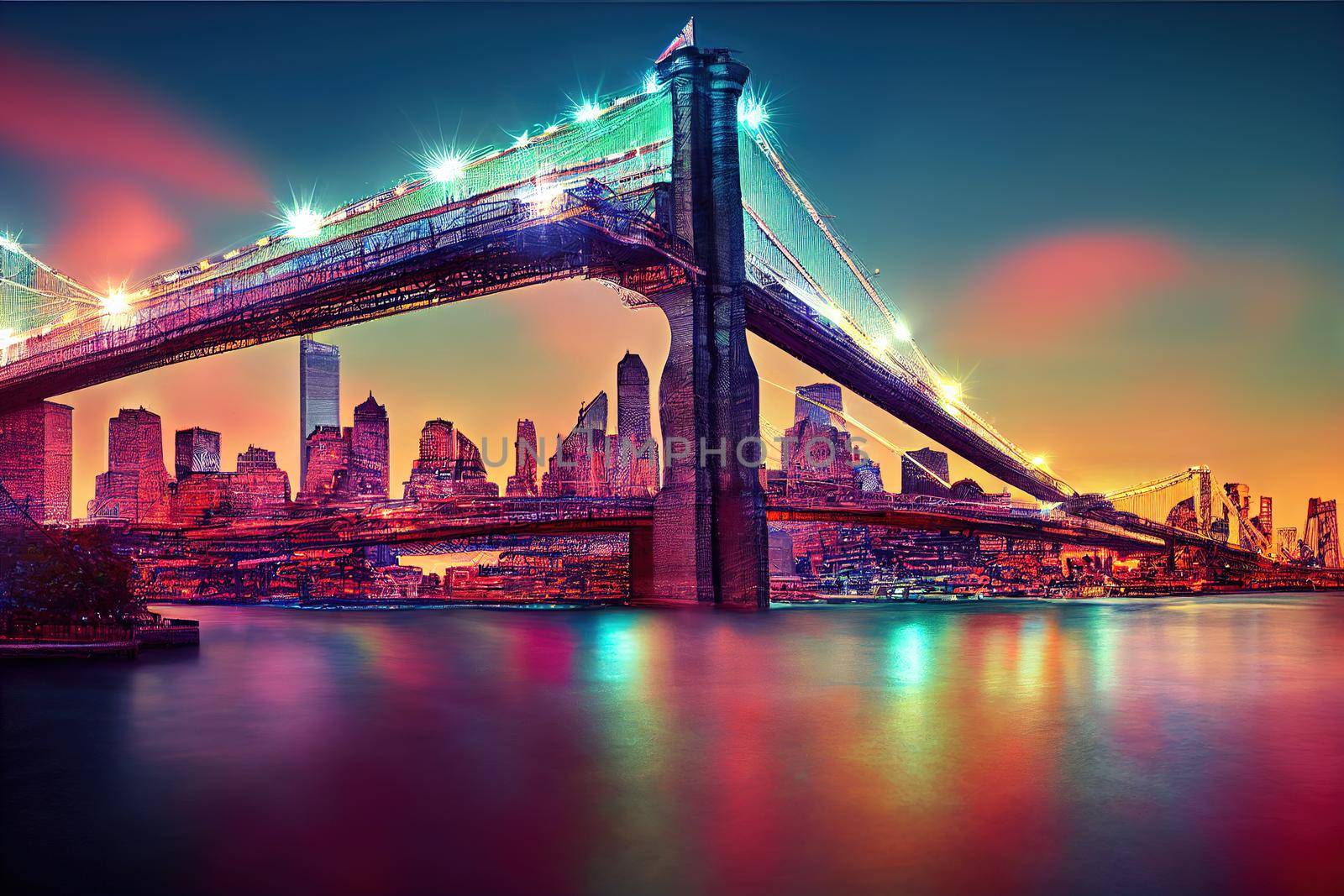 Cartoon style The Brooklyn bridge New York City USA , Anime style U1 1 by 2ragon