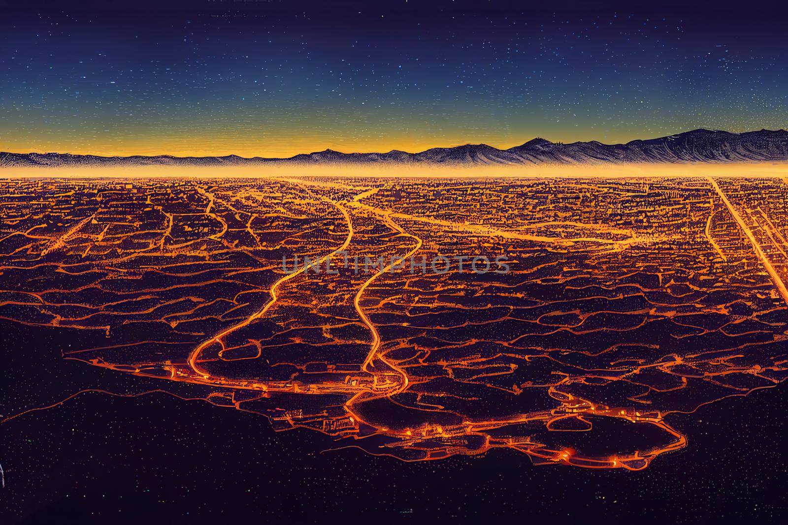 cartoon drawing Salt Lake City skyline Utah at night in USA , Anime style U1 1 by 2ragon