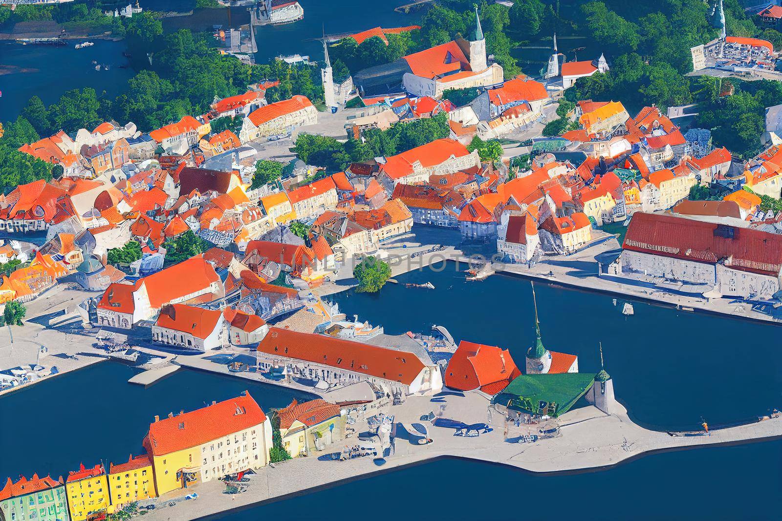 Aerial view on the old town with main central square in Tallin Estonia , style U1 1