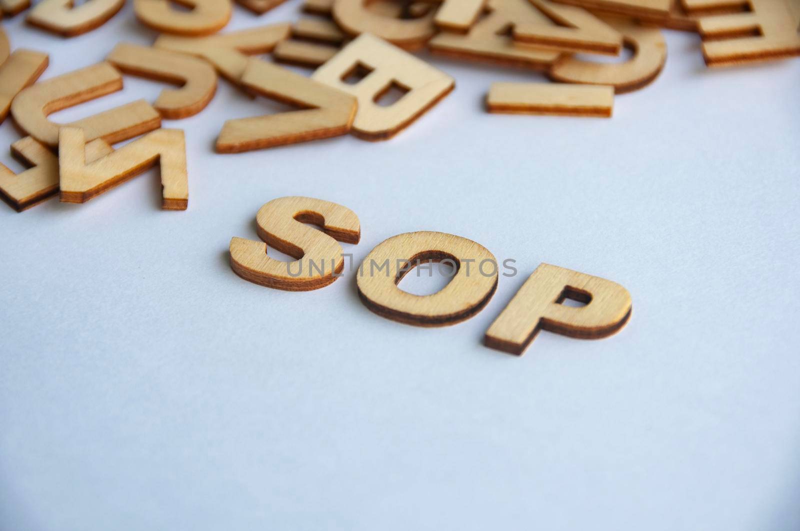 Standard operating procedures wooden text on while cover background. Social distancing concept.