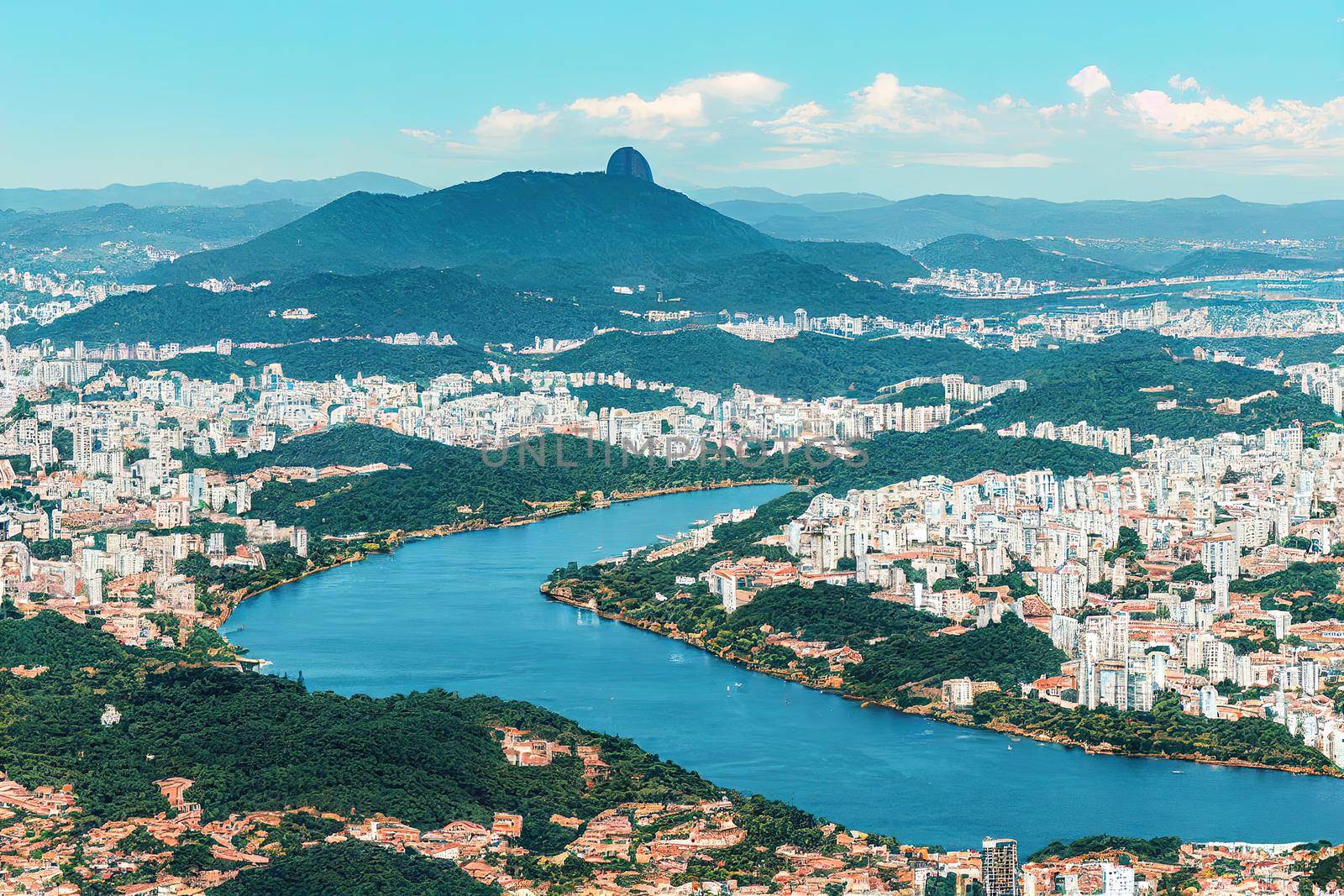 City of Belo Horizonte seen from the top of the Mangabeiras viewpoint during a beautiful sunny day Capital of Minas Gerais Brazil , Anime style U1 1 by 2ragon