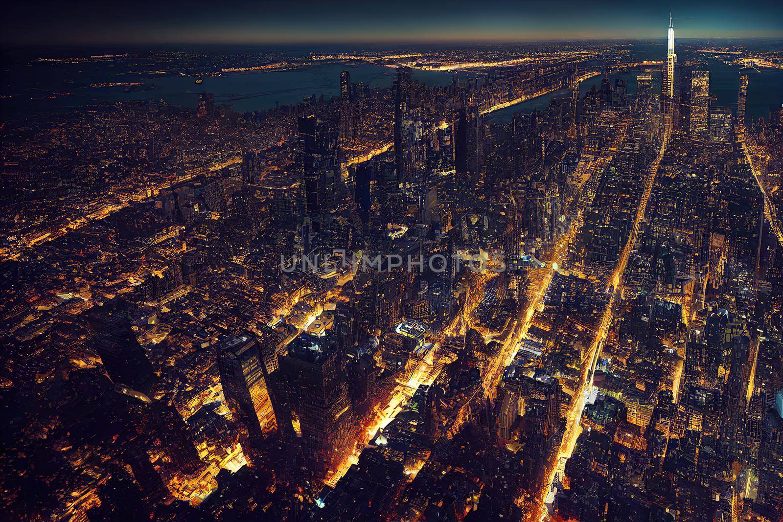 Aerial panoramic helicopter city view of Midtown Manhattan neighborhoods and Central Park New York USA Decentralized economy Blockchain cryptography and cryptocurrency concept hologram , An U1 1