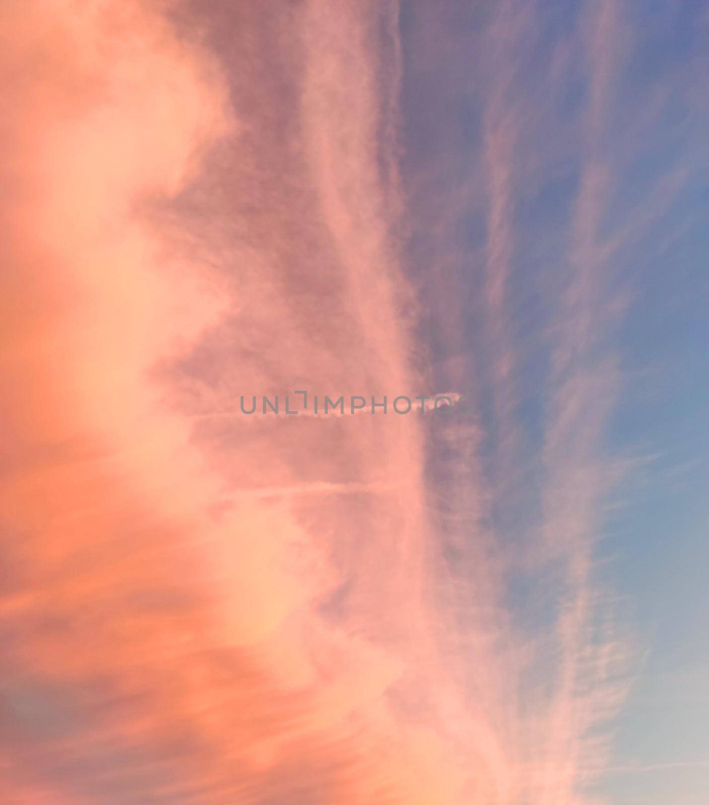 Colorful cloudy sky at sunset. Gradient color. Sky texture, abstract nature background.