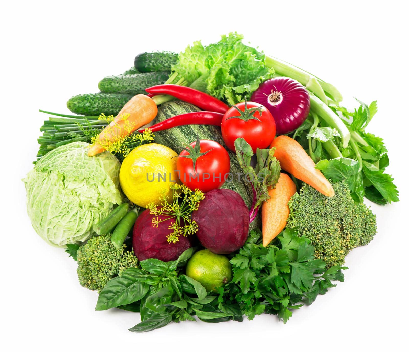 fresh vegetableHealthy Eating. Seasonal organic raw vegetables. Isolated over white background by aprilphoto