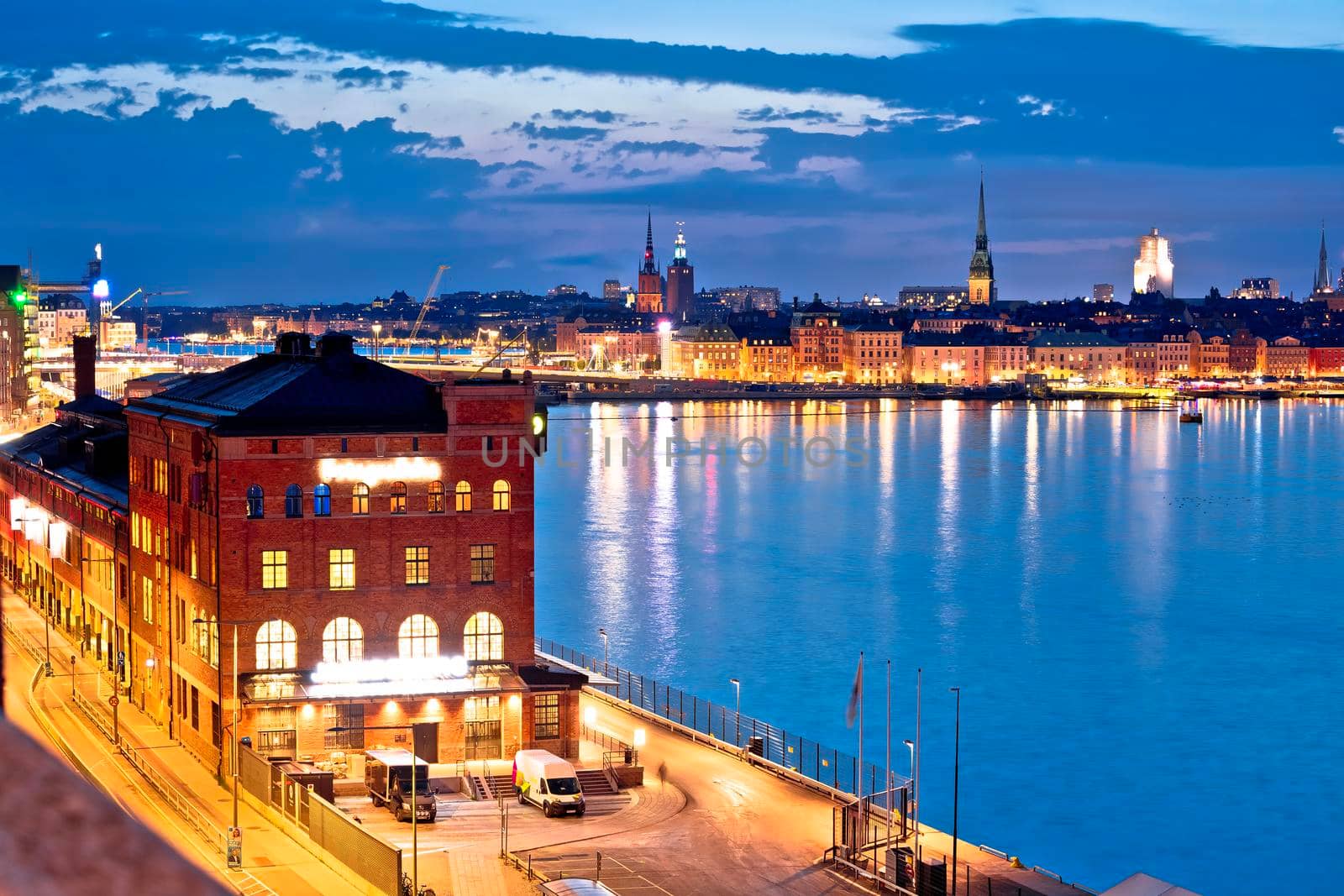 Stockholm scenic harbor and cityscape evening panorama by xbrchx