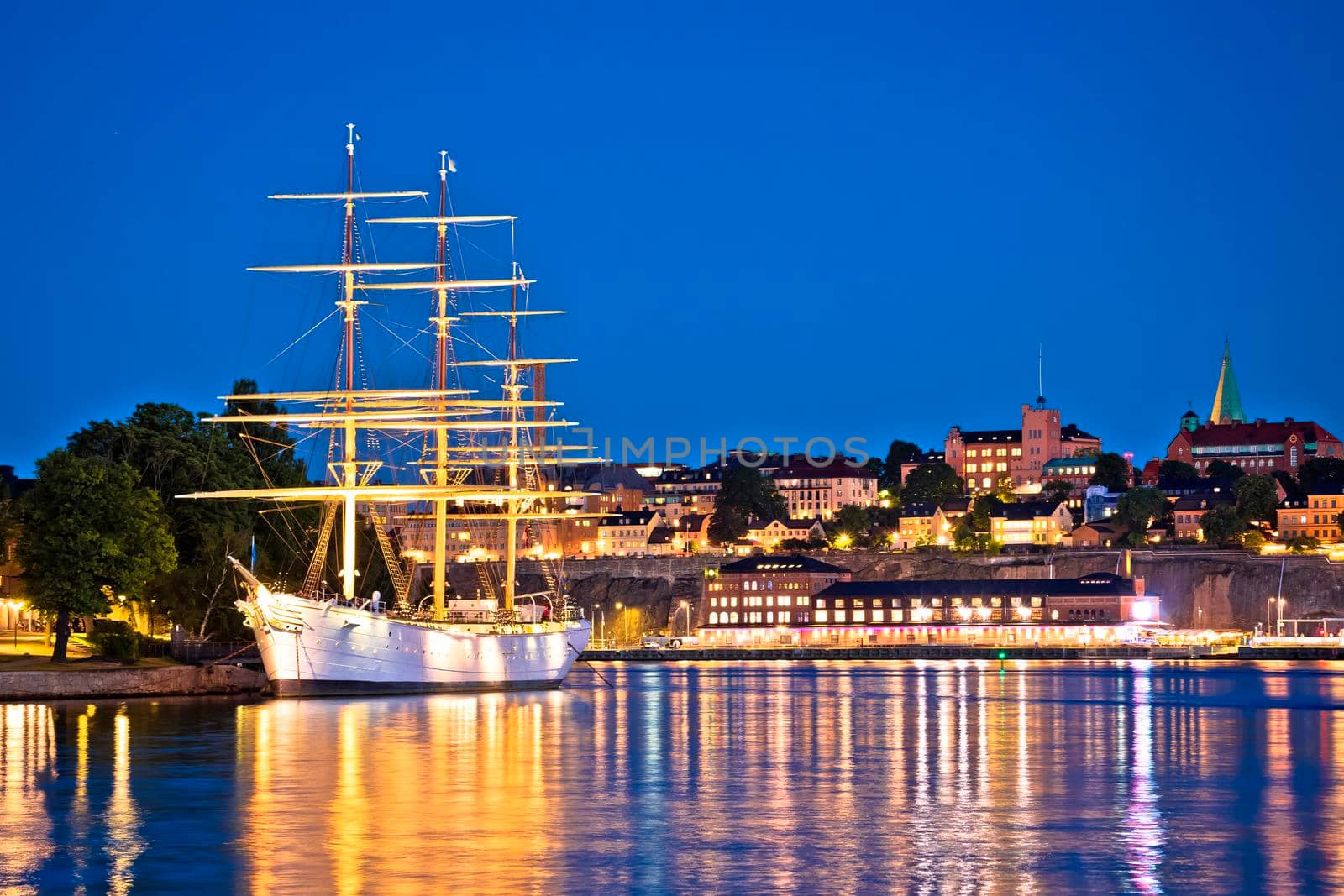 City of Stockholm harbor and waterfront evening view by xbrchx