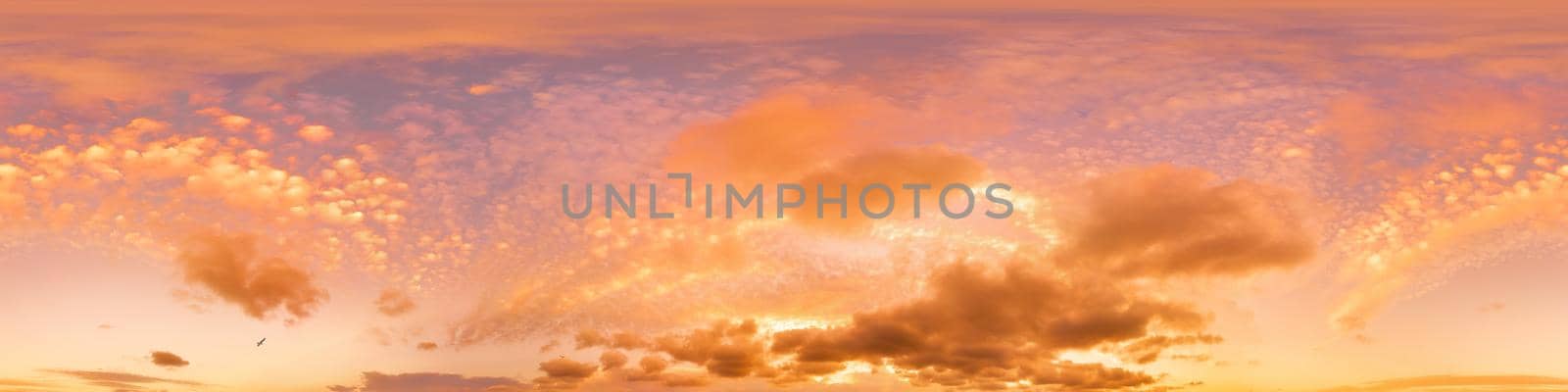 Sky panorama with Cirrus clouds in Seamless spherical equirectangular format. Full zenith for use in 3D graphics, game and editing aerial drone 360 degree panoramas for sky replacement