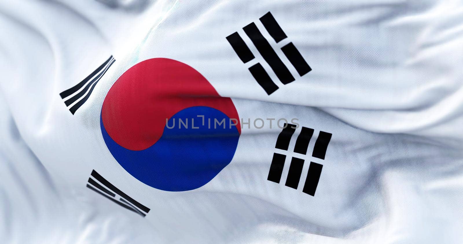 Close-up view of the South Korea national flag waving in the wind by rarrarorro